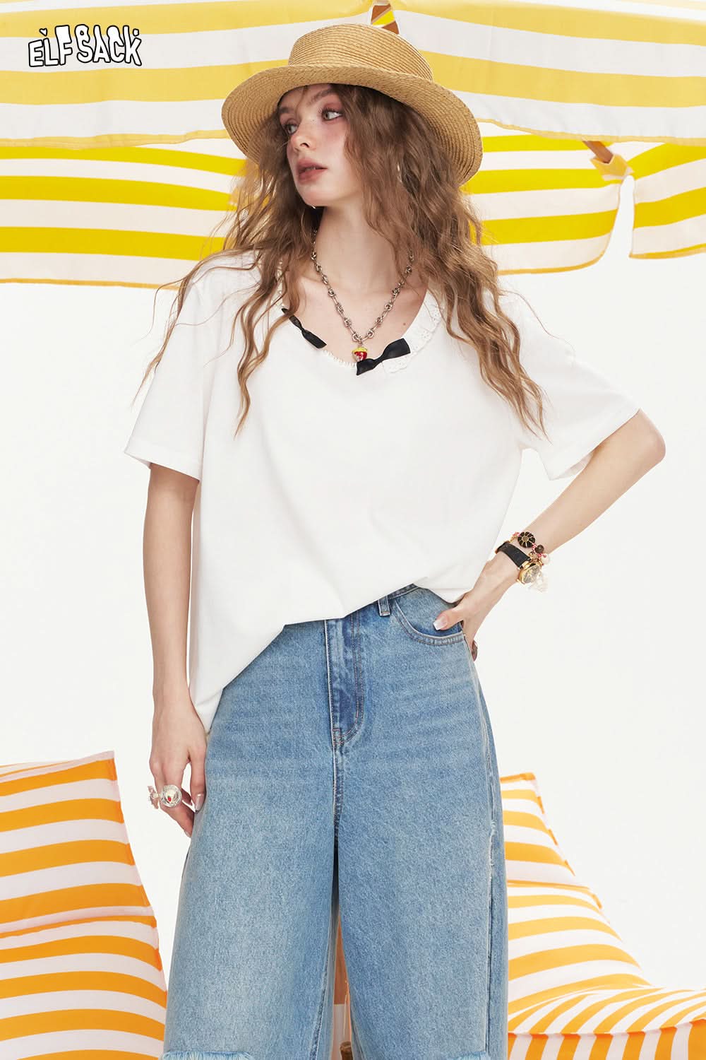 ELFSACK Sweet Lace Patchwork Casual T-Shirt