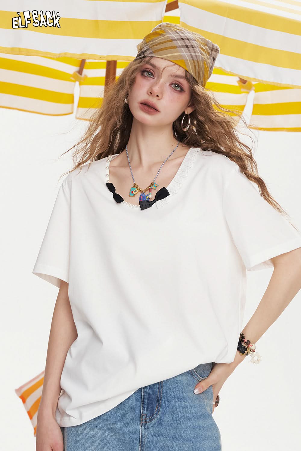 ELFSACK Sweet Lace Patchwork Casual T-Shirt