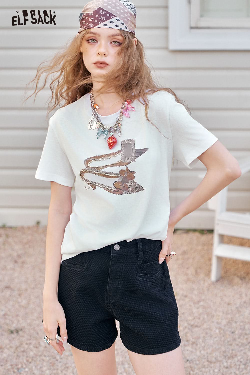 ELFSACK Fun Printed Short Sleeve Casual Loose T-Shirt