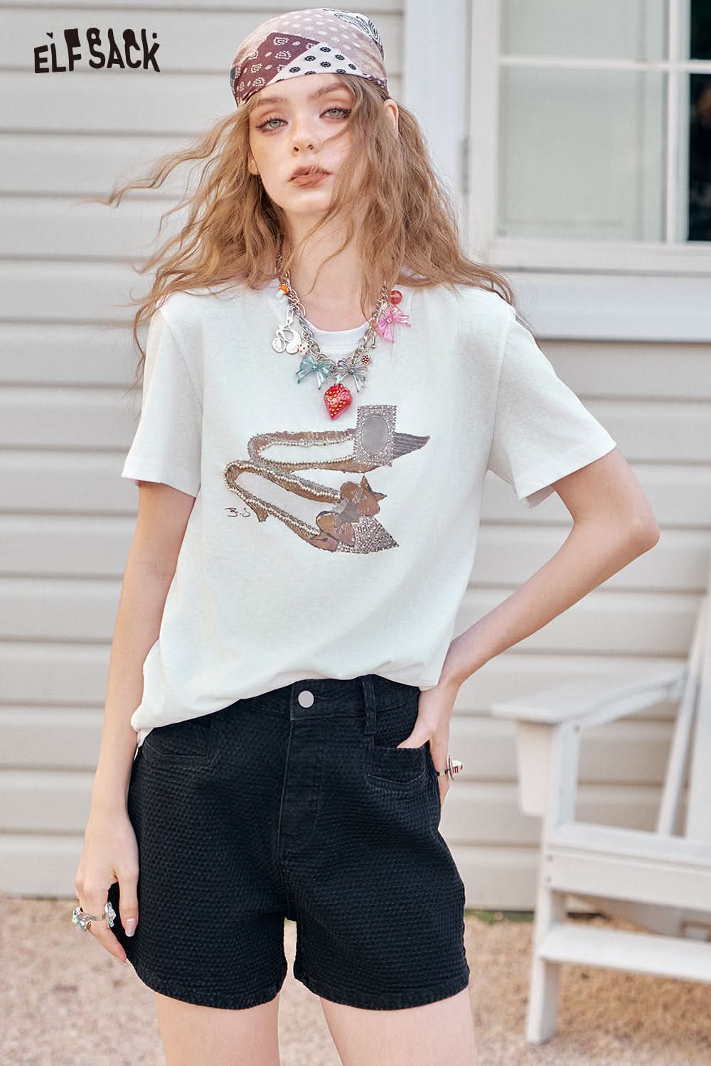 ELFSACK Fun Printed Short Sleeve Casual Loose T-Shirt