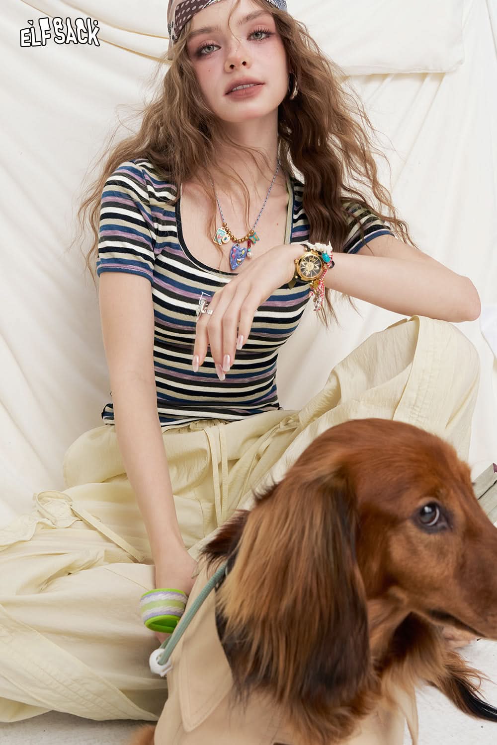ELFSACK Chic Stripe Short Sleeve T-Shirt