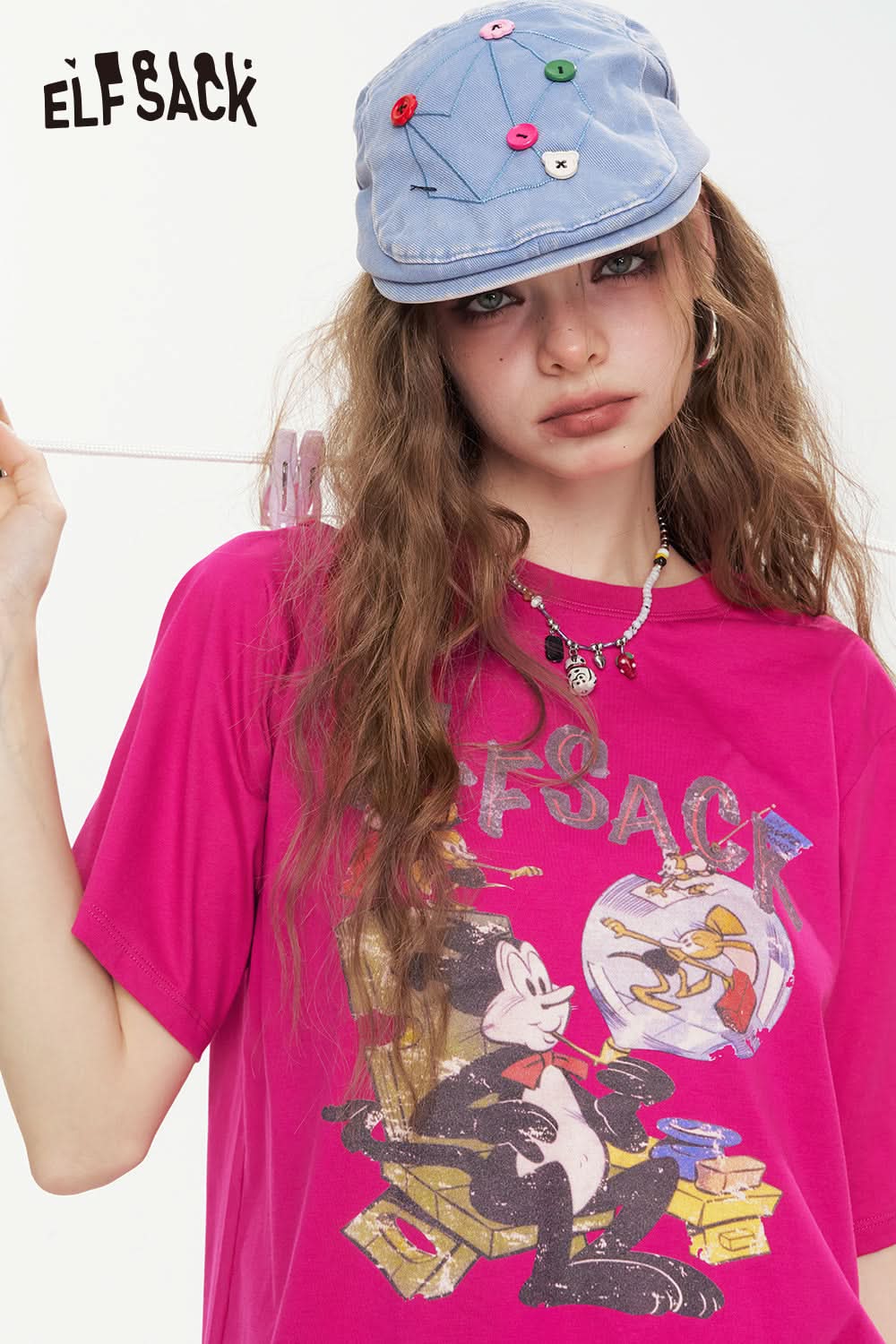 ELFSACK Cartoon Printed Short Sleeved Casual T-Shirt