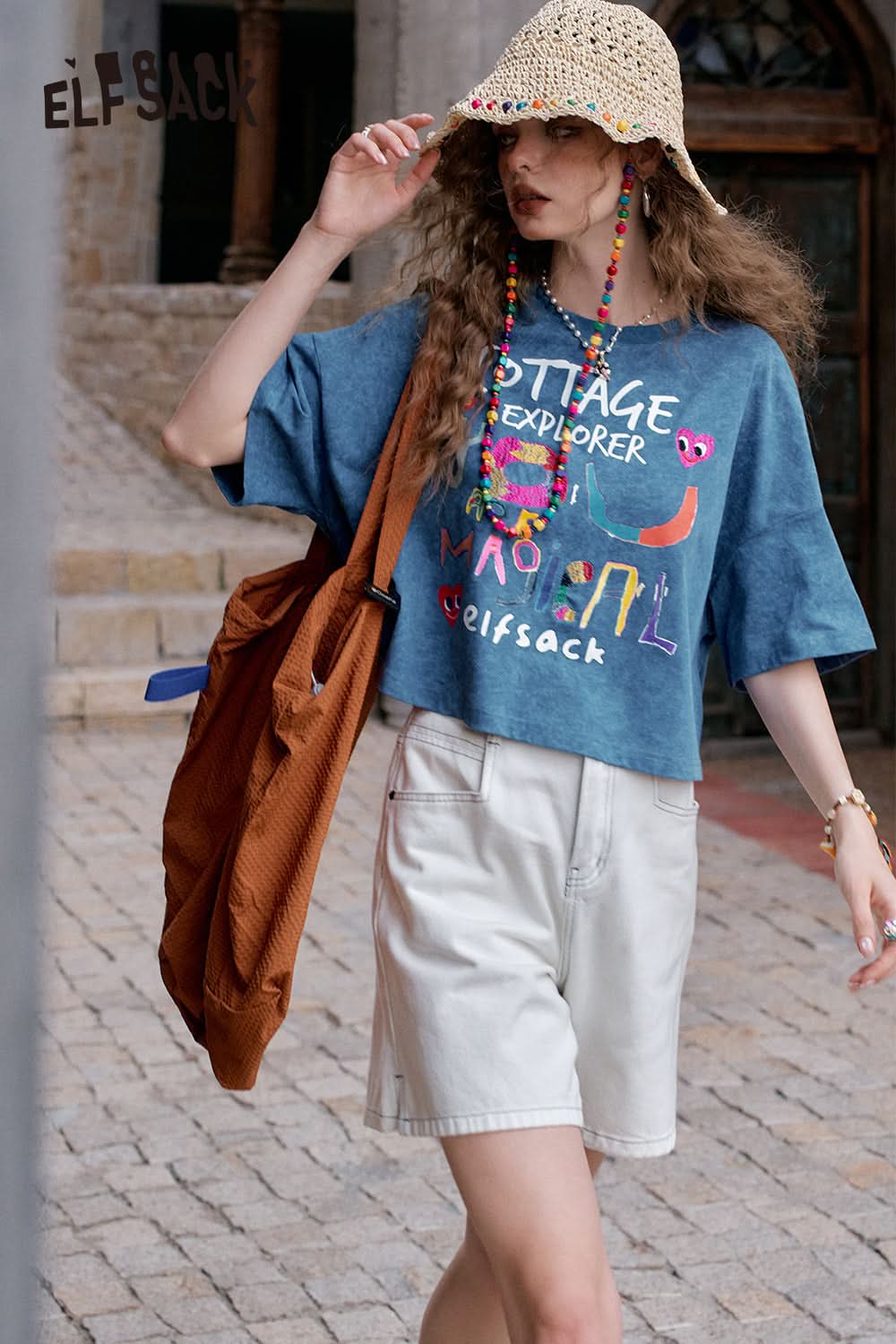 ELFSACK Pink Graffiti Printed Casual Short Sleeve T-Shirt