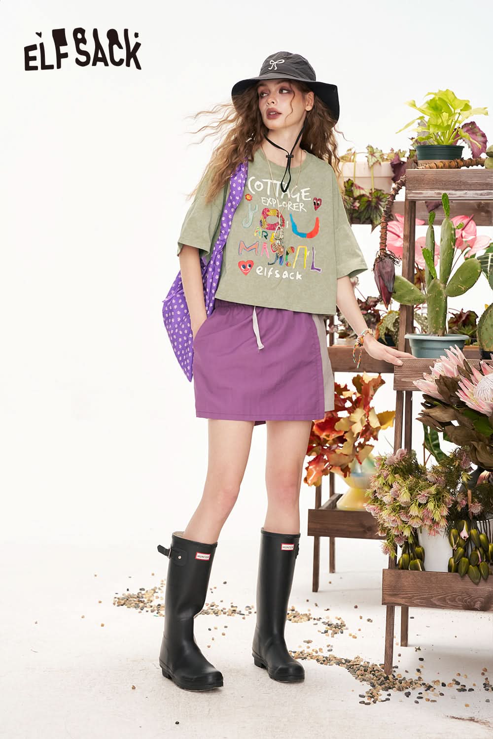 ELFSACK Pink Graffiti Printed Casual Short Sleeve T-Shirt