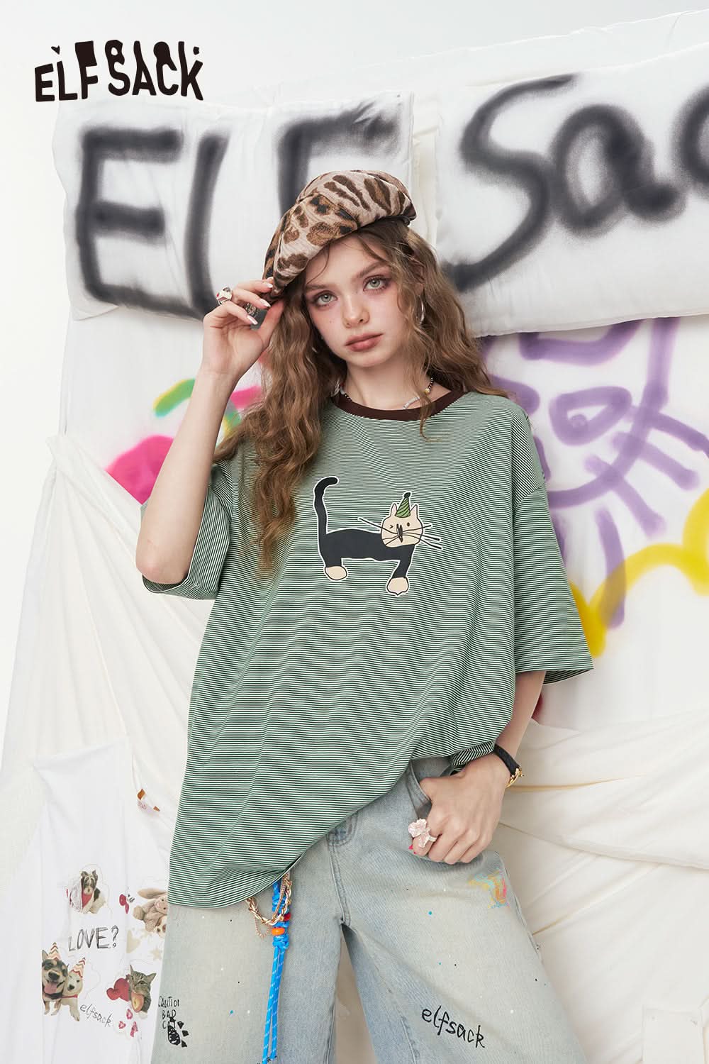 ELFSACK Casual Retro Printed Short Sleeve T-Shirt