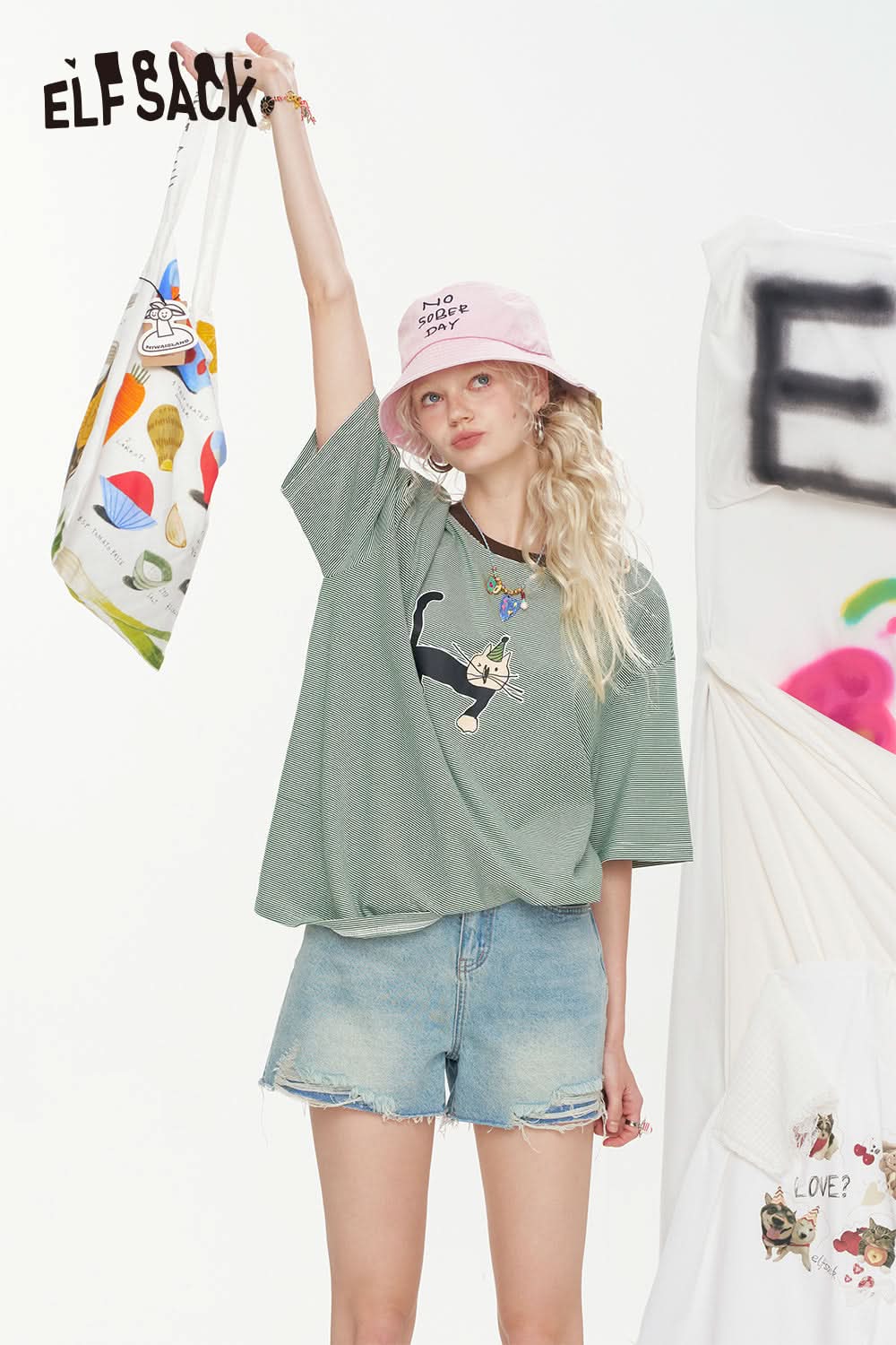 ELFSACK Casual Retro Printed Short Sleeve T-Shirt