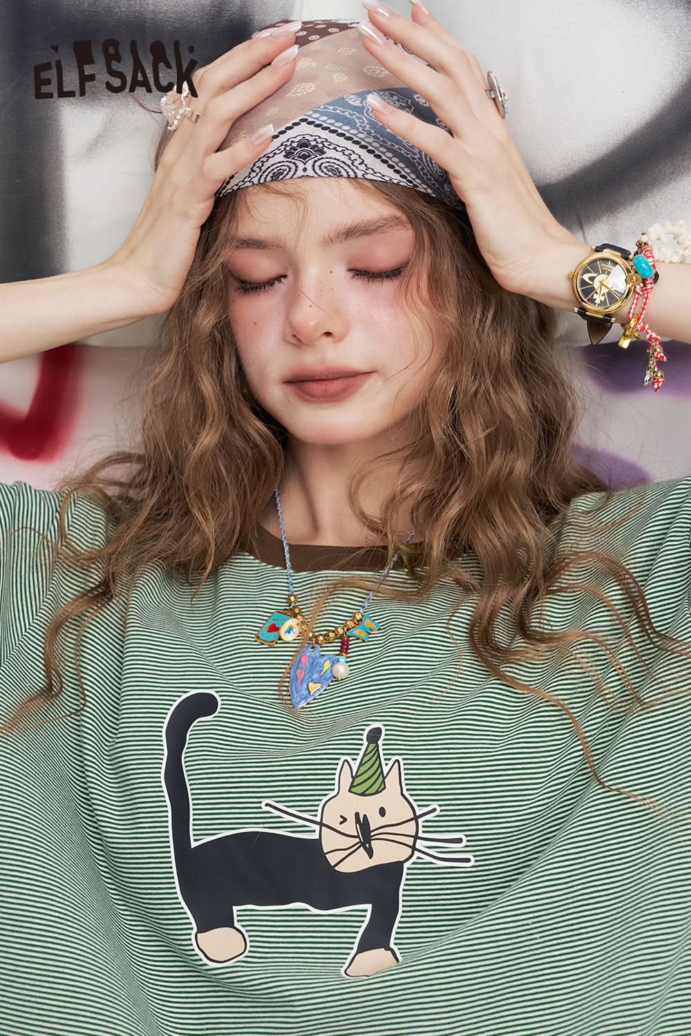 ELFSACK Casual Retro Printed Short Sleeve T-Shirt