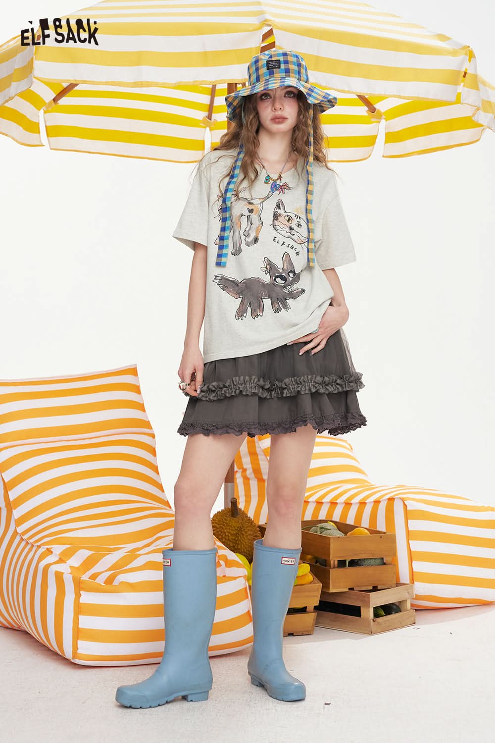 ELFSACK Cartoon Printed Short Sleeved Loose Casual T-Shirt