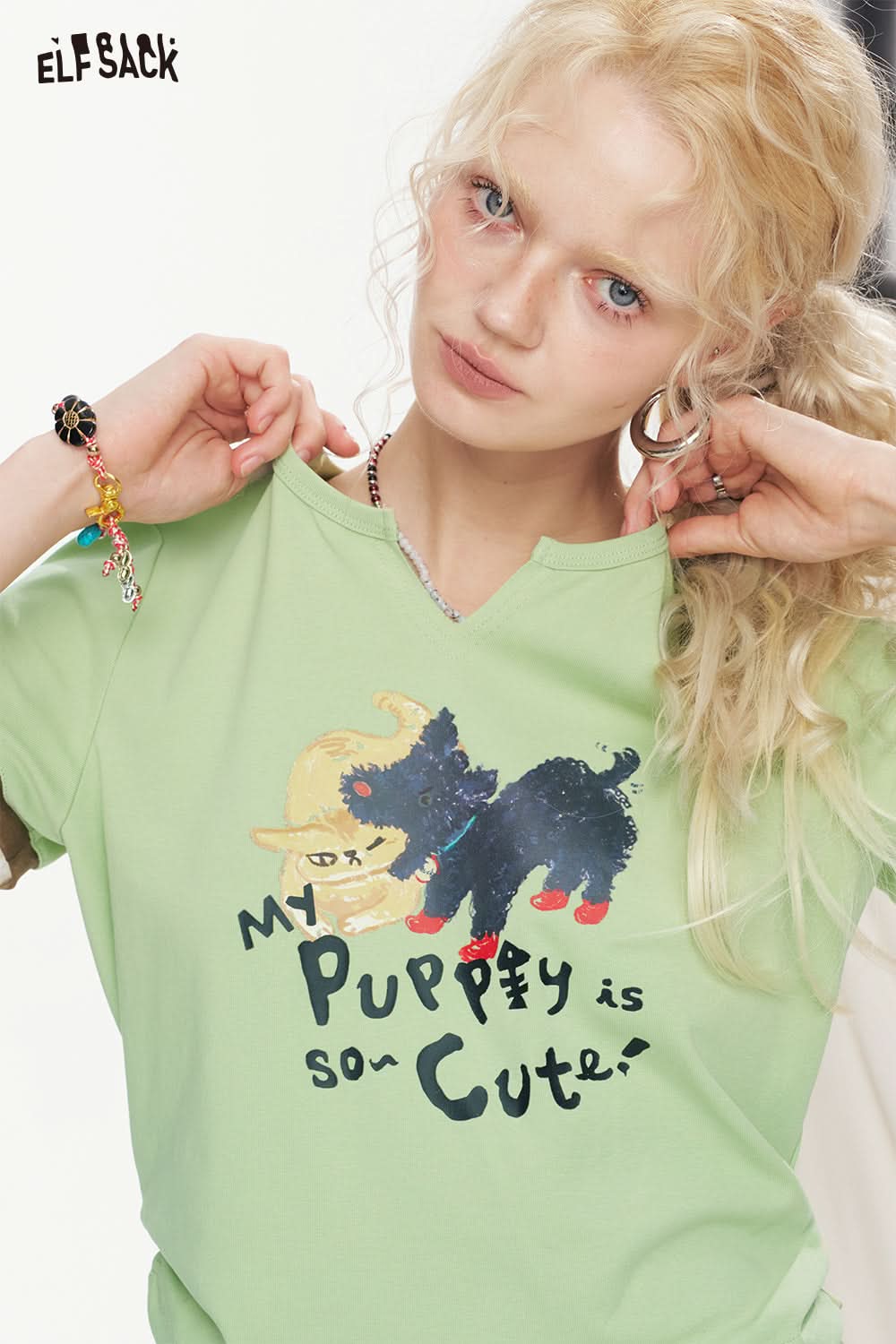 ELFSACK Cat Print Chic Slim Fit T-Shirt