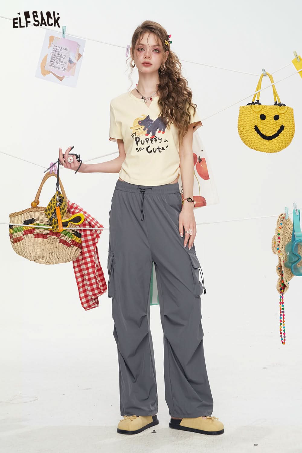 ELFSACK Cat Print Chic Slim Fit T-Shirt