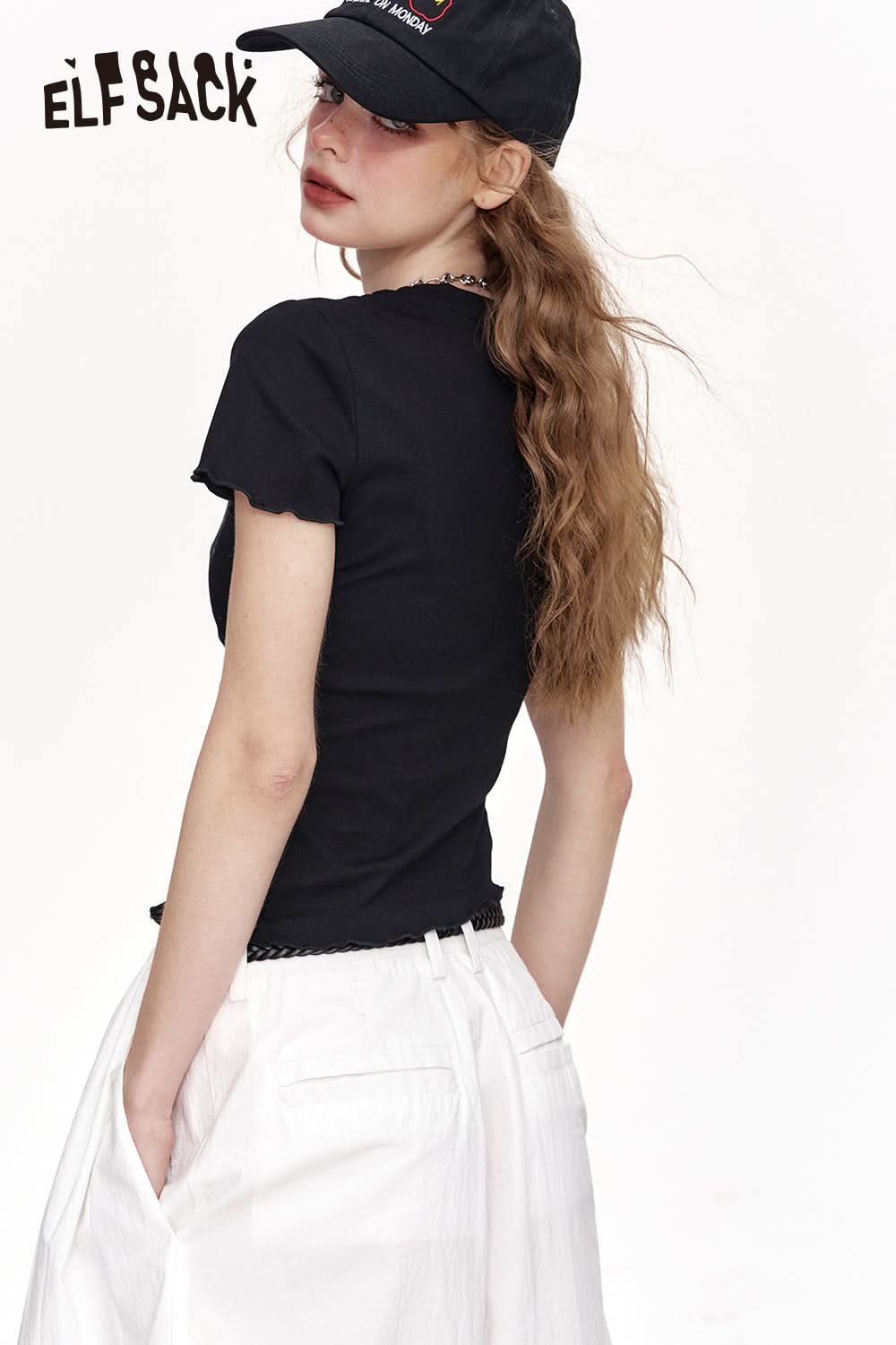 ELFSACK Retro Irregular Printed Short Sleeved Chic T-Shirt