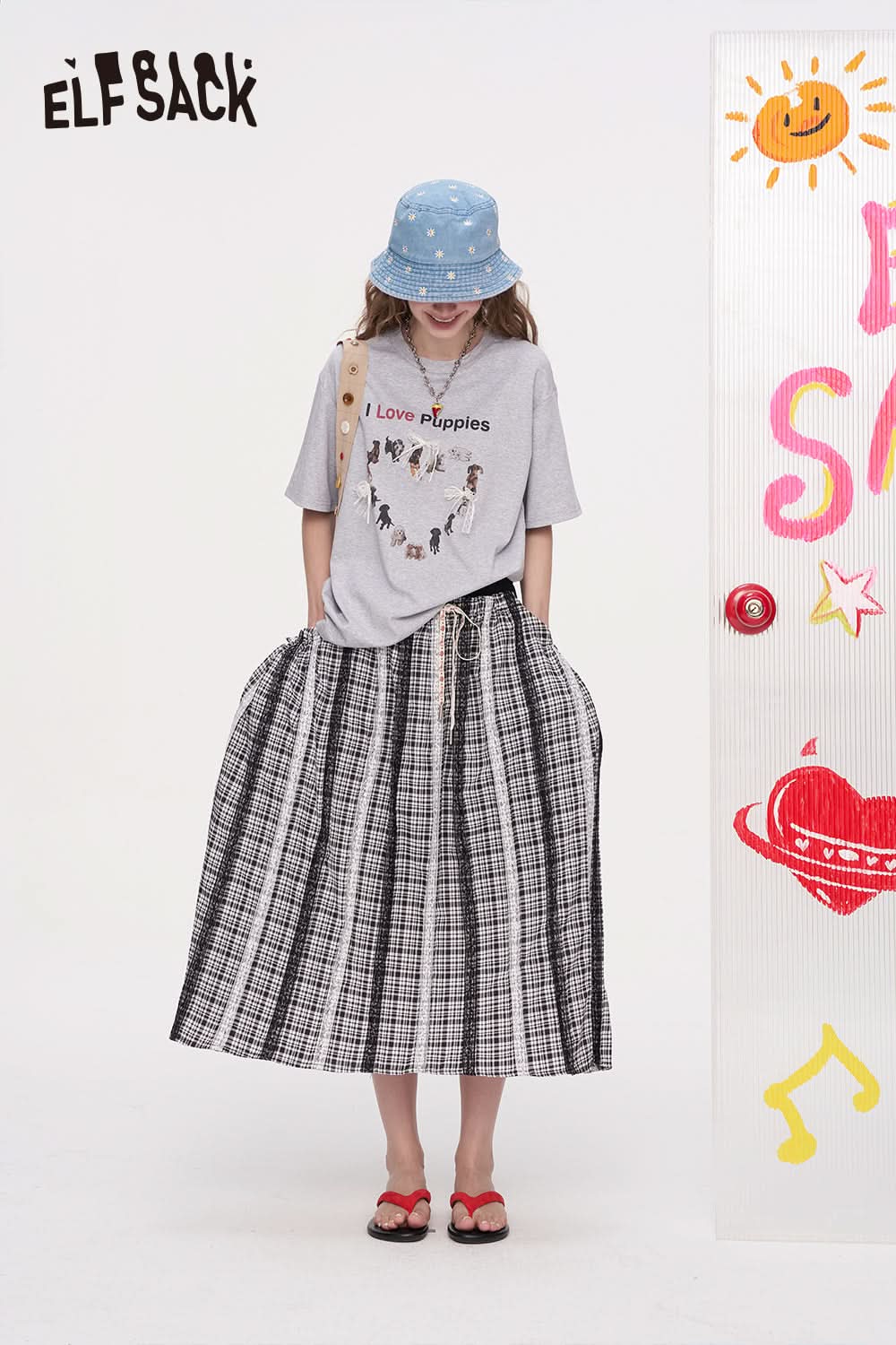 ELFSACK Bow Lace Puppy Print Casual Short Sleeved T-Shirt