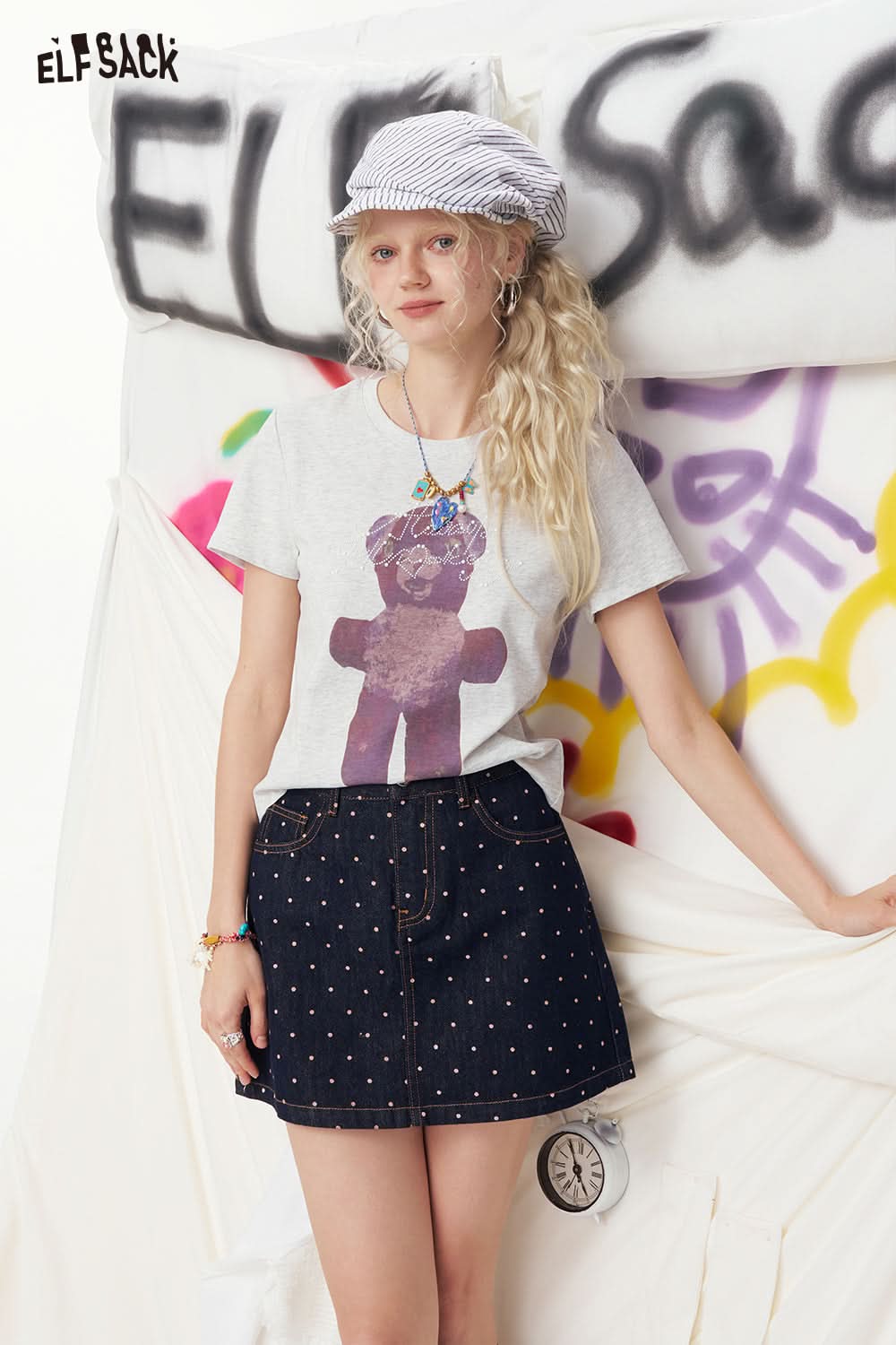 ELFSACK Little Bear Printed Short Sleeve Casual T-Shirt