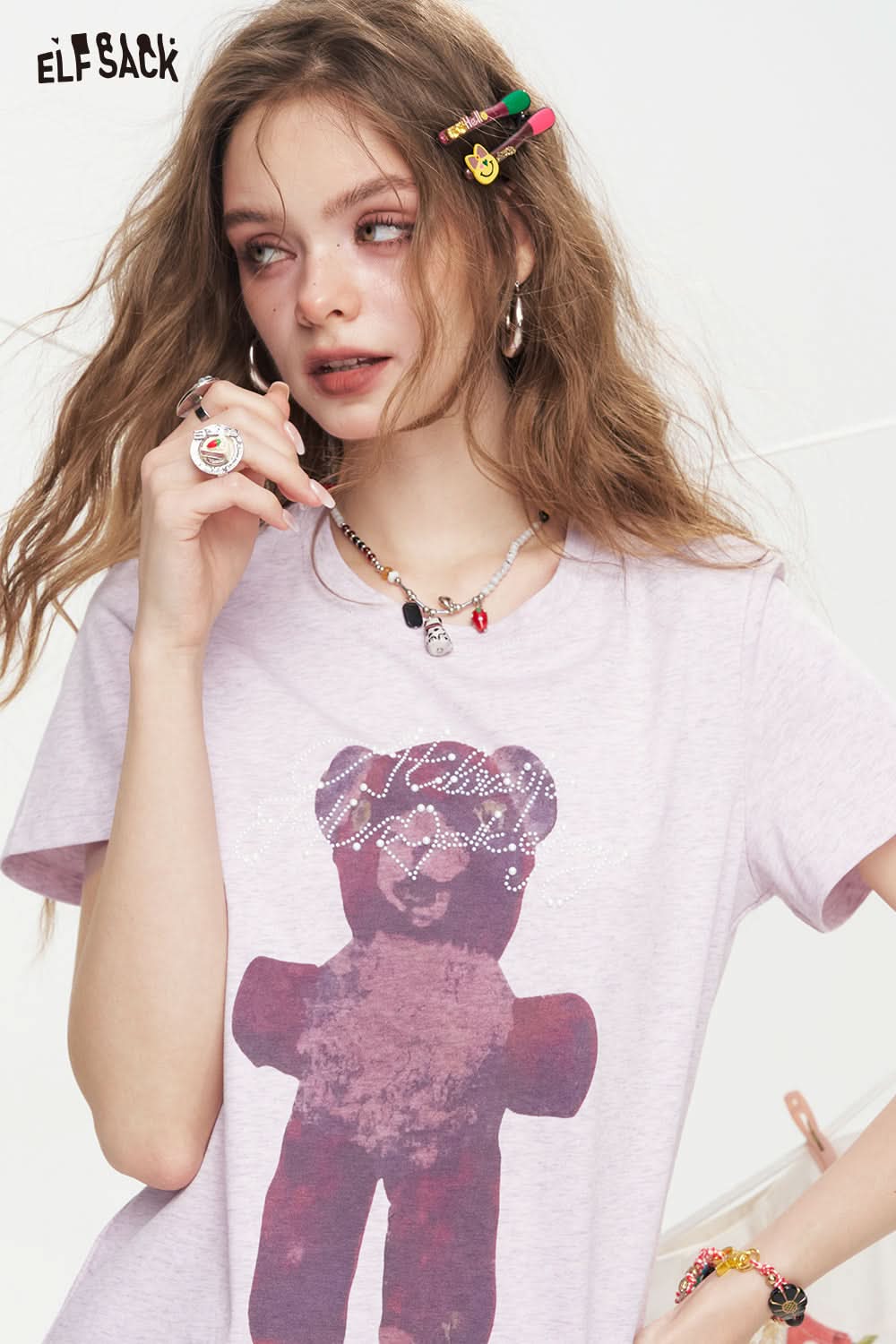 ELFSACK Little Bear Printed Short Sleeve Casual T-Shirt