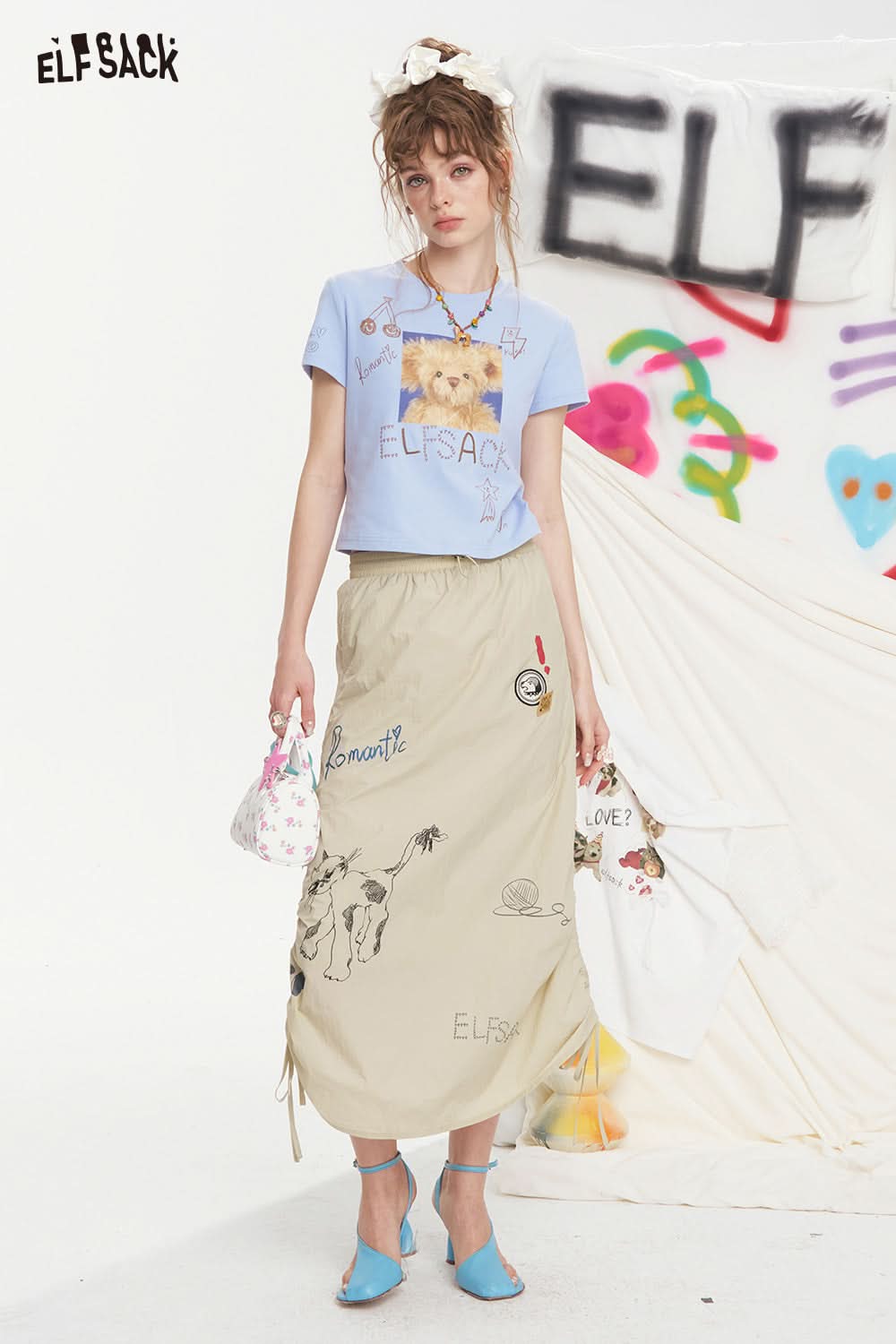 ELFSACK Little Bear Printed Short Sleeve Chic T-Shirt