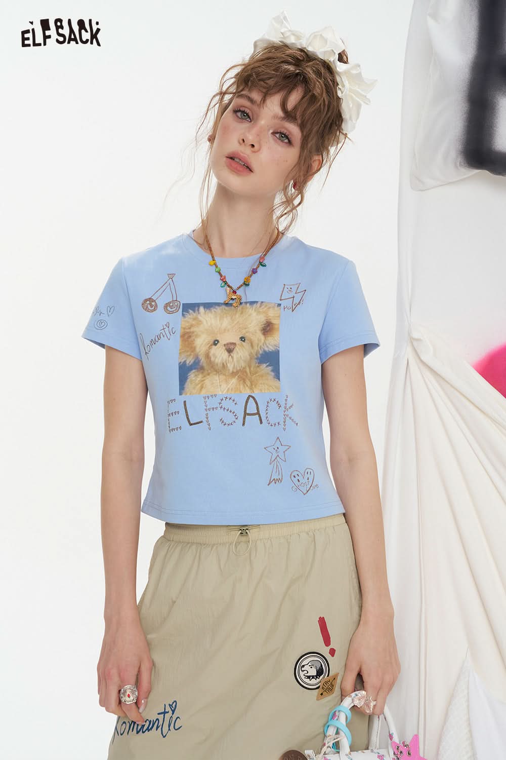 ELFSACK Little Bear Printed Short Sleeve Chic T-Shirt