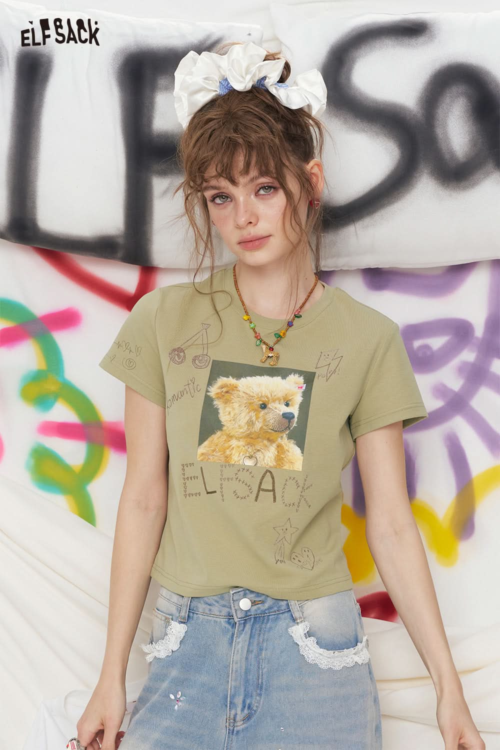 ELFSACK Little Bear Printed Short Sleeve Chic T-Shirt