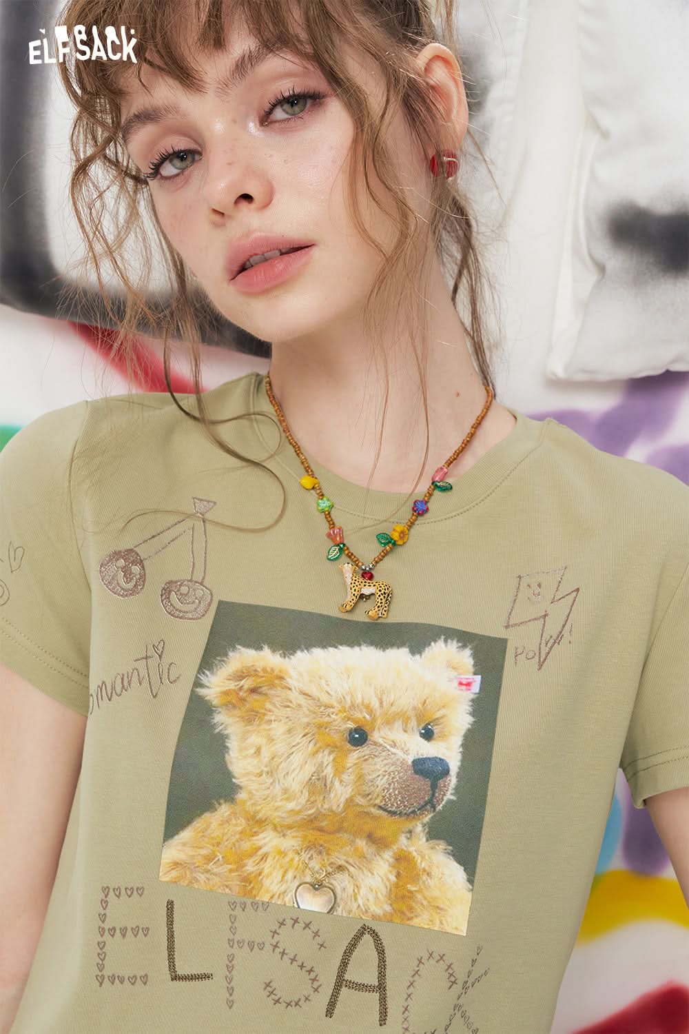 ELFSACK Little Bear Printed Short Sleeve Chic T-Shirt