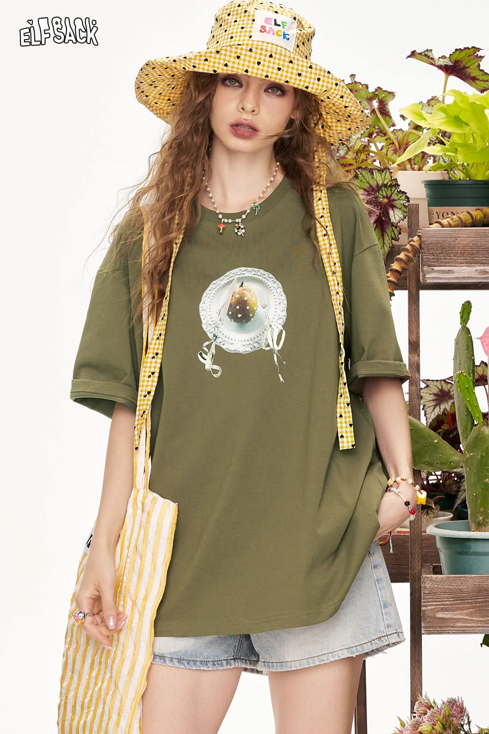 ELFSACK Retro Printed Casual Short Sleeve T-Shirt