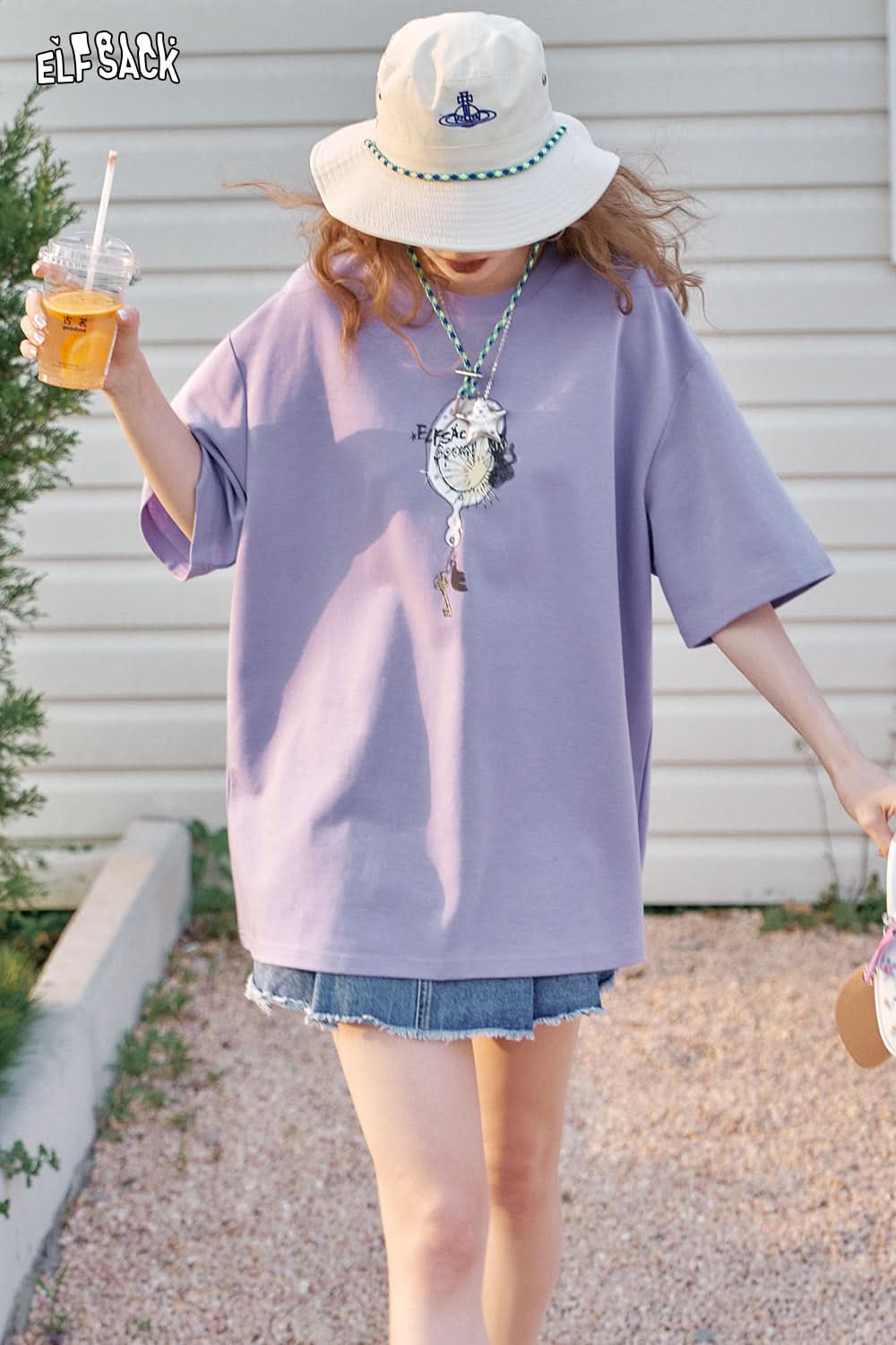 ELFSACK Retro Printed Casual Short Sleeve T-Shirt