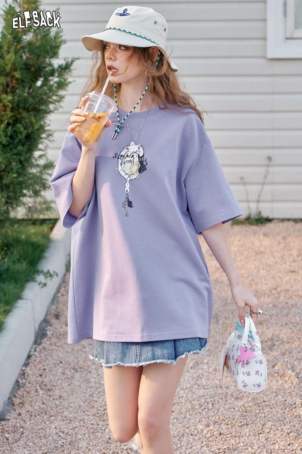 ELFSACK Retro Printed Casual Short Sleeve T-Shirt