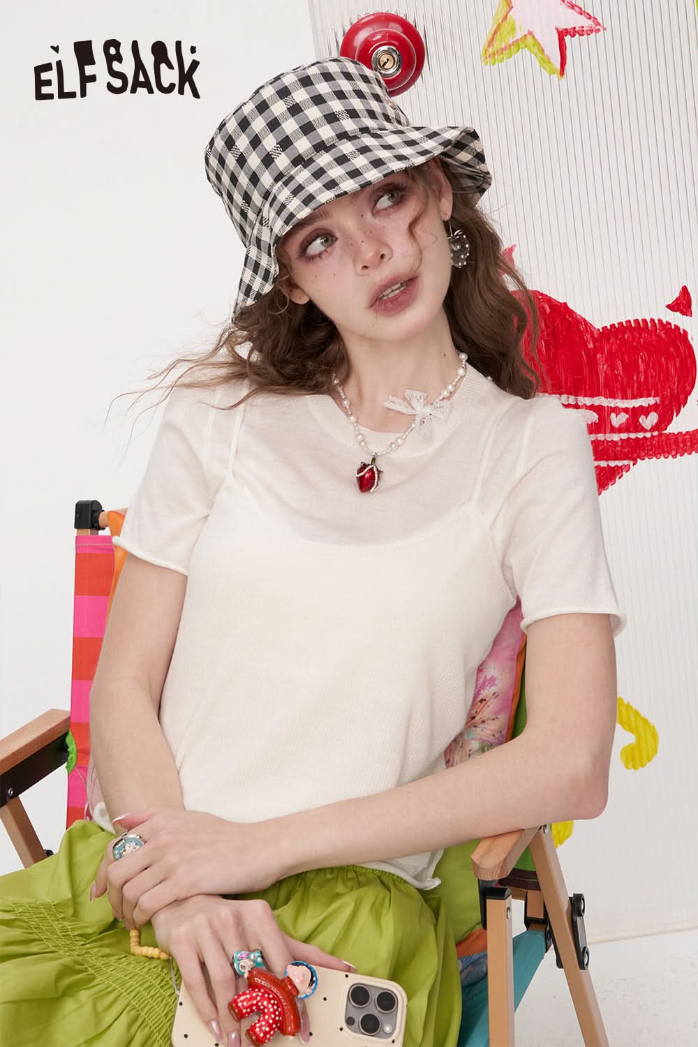 ELFSACK White Short Sleeved Knitted Sweater