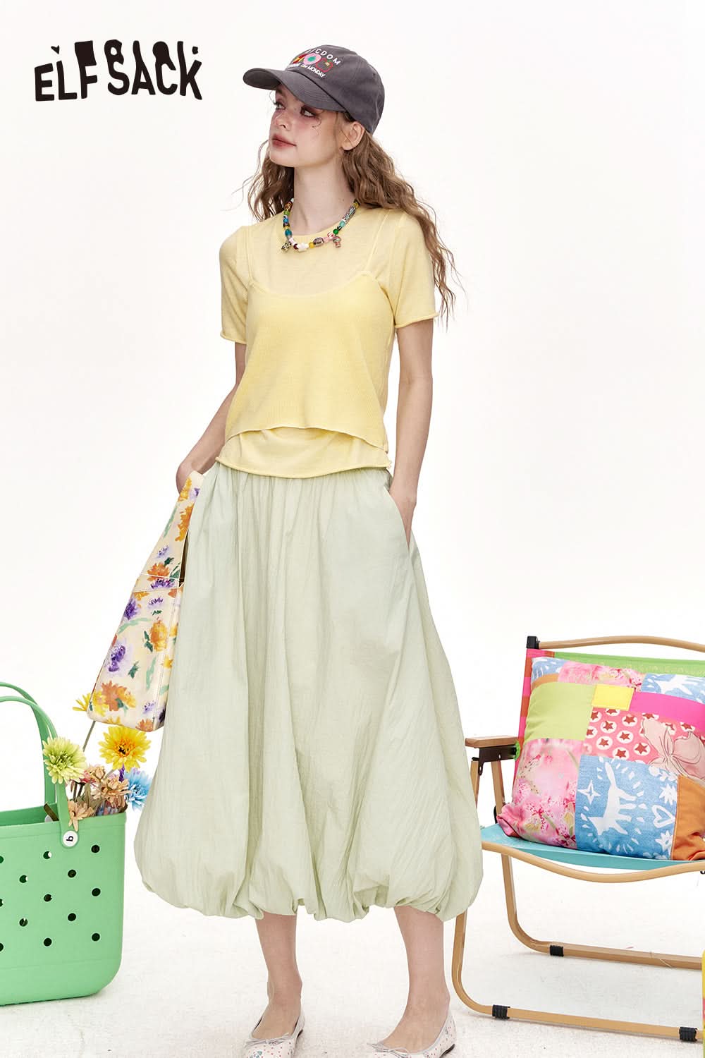 ELFSACK White Short Sleeved Knitted Sweater