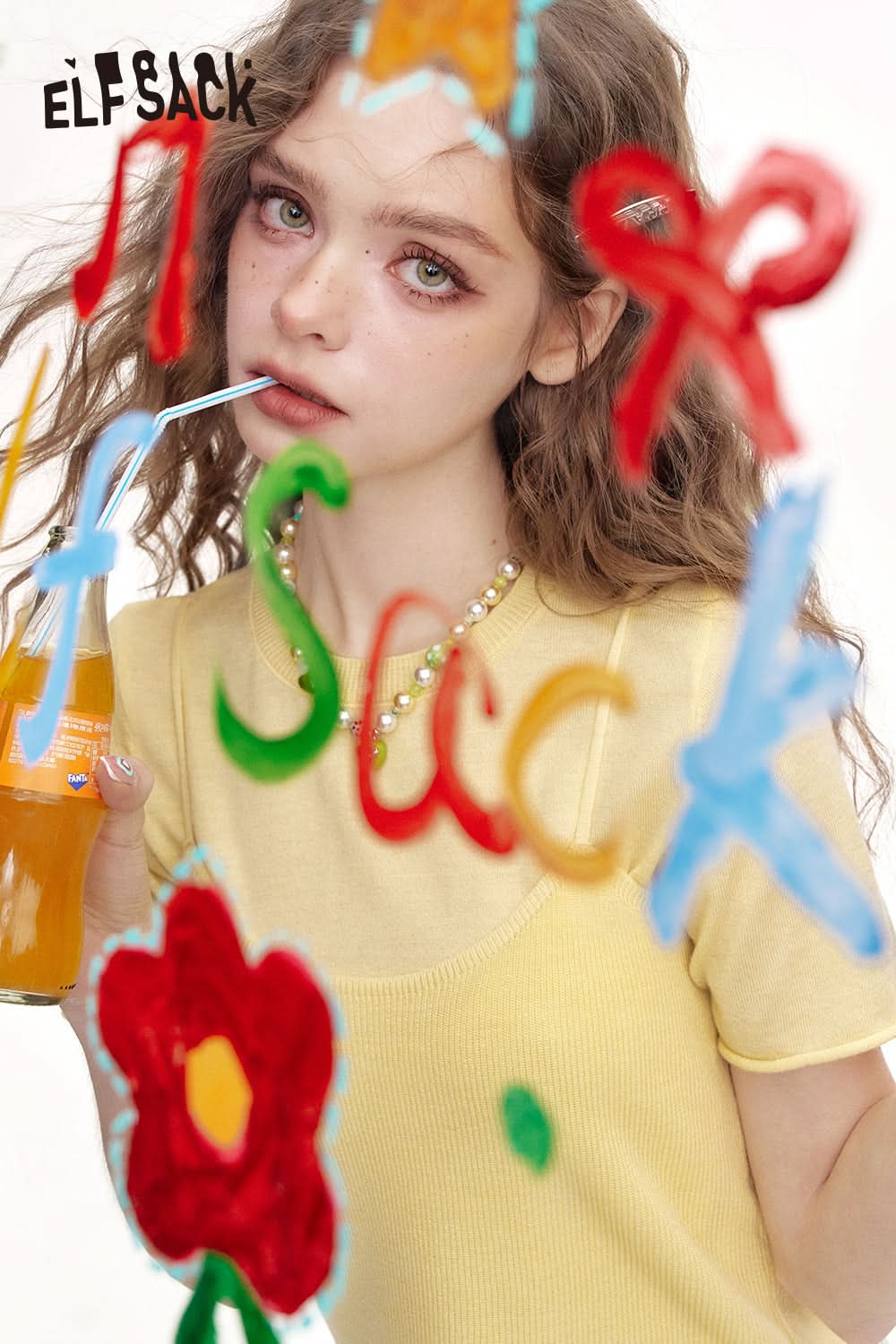 ELFSACK White Short Sleeved Knitted Sweater