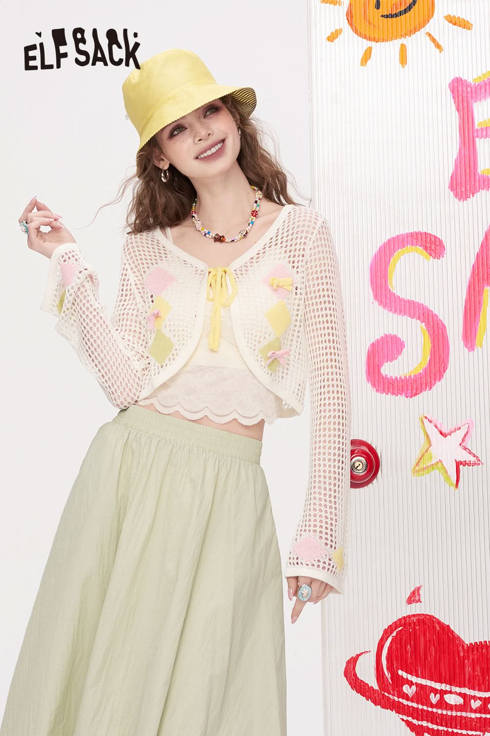 ELFSACK Hollow Out Casual Knitted Cardigan