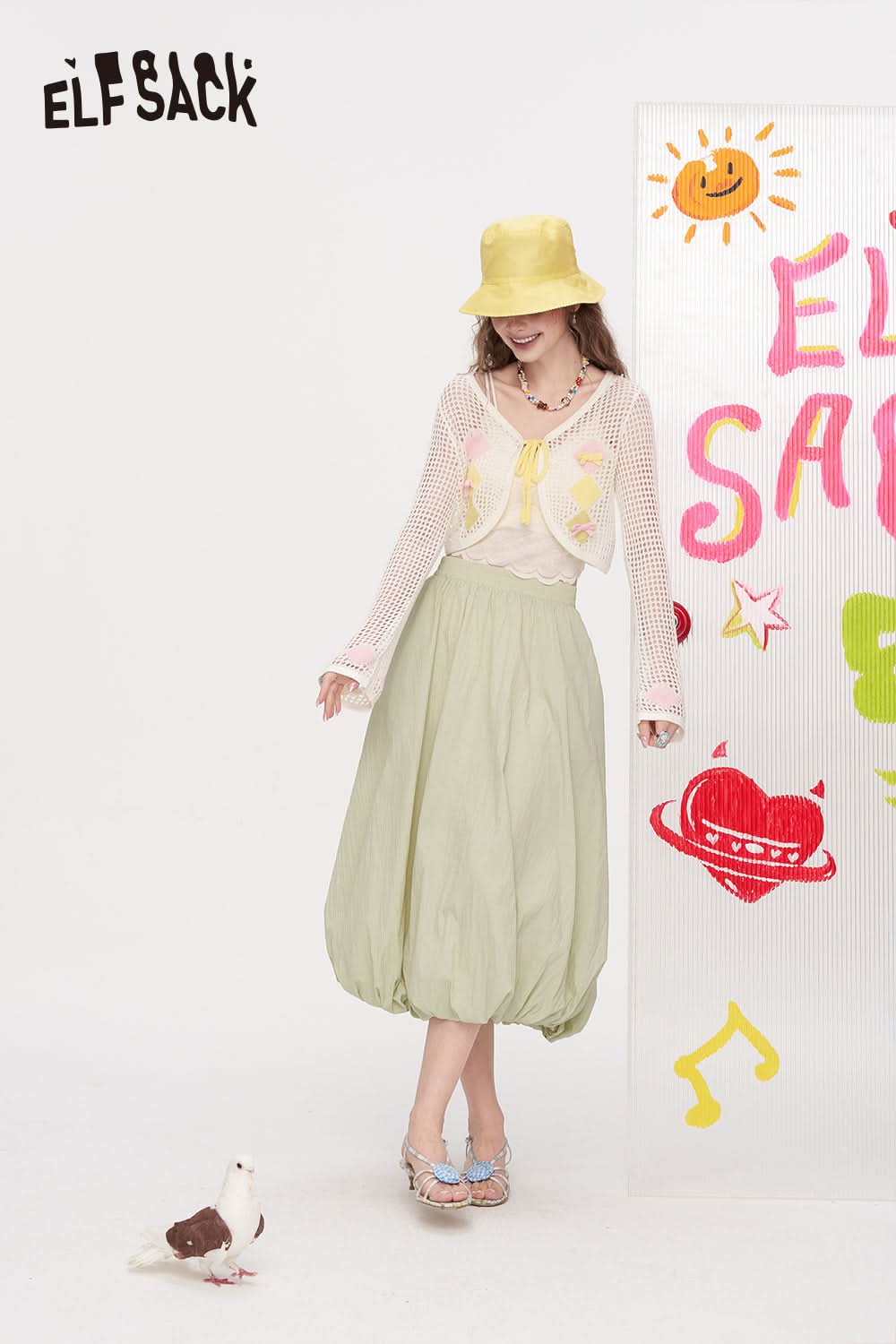 ELFSACK Hollow Out Casual Knitted Cardigan