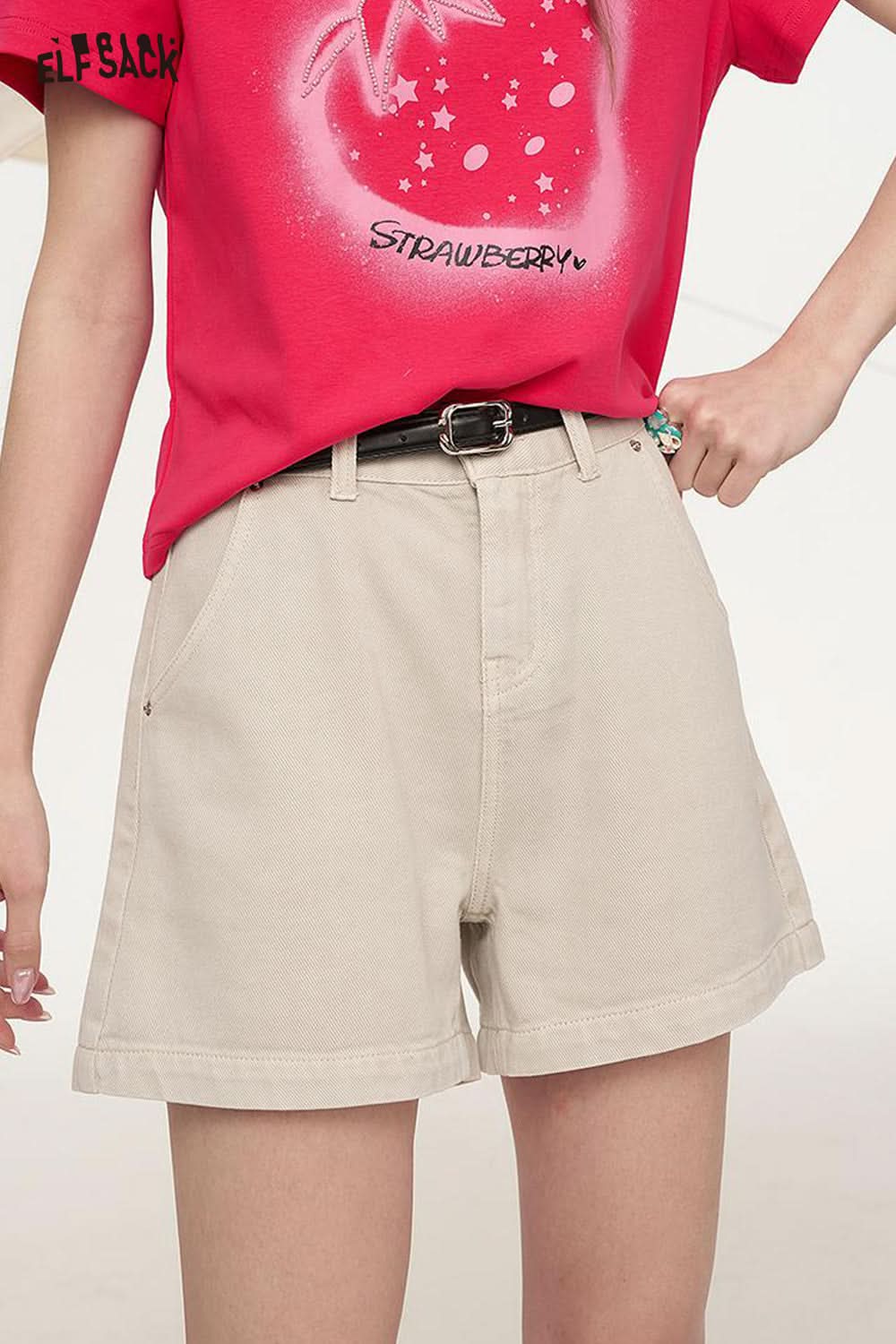 ELFSACK Waistband Loose A-Line Denim Shorts