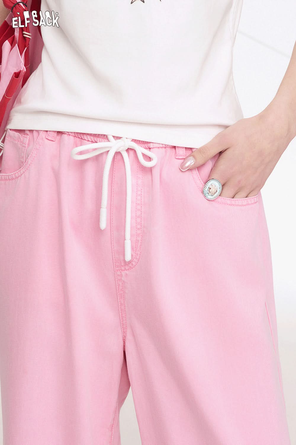 ELFSACK Light Colored Wide Leg Washed Loose Straight Leg Jeans