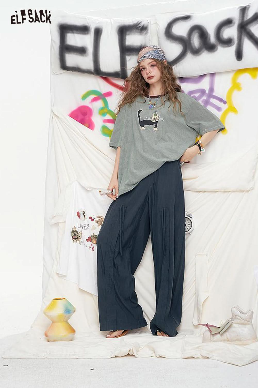 ELFSACK Casual Loose Wide Leg Pants