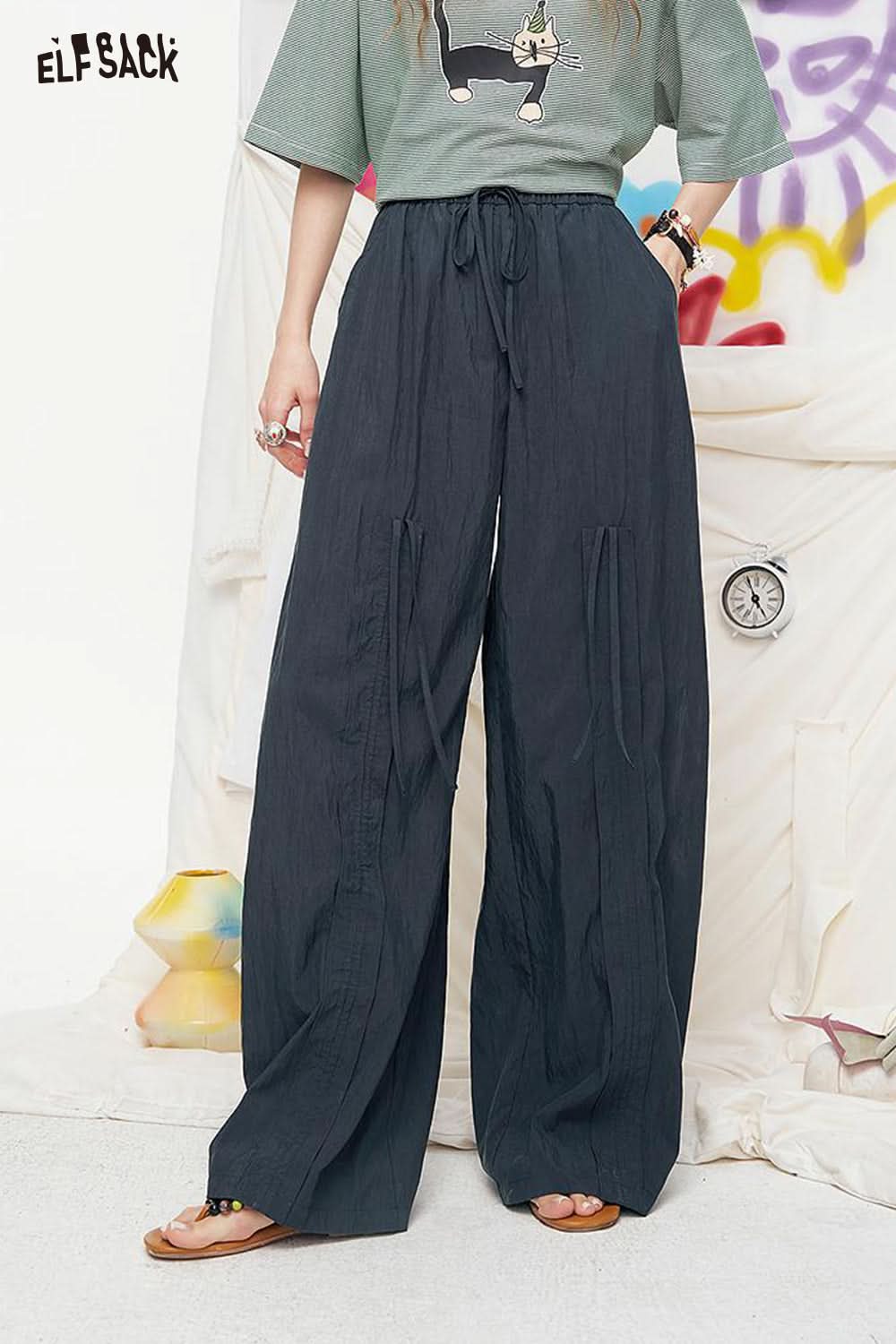 ELFSACK Casual Loose Wide Leg Pants