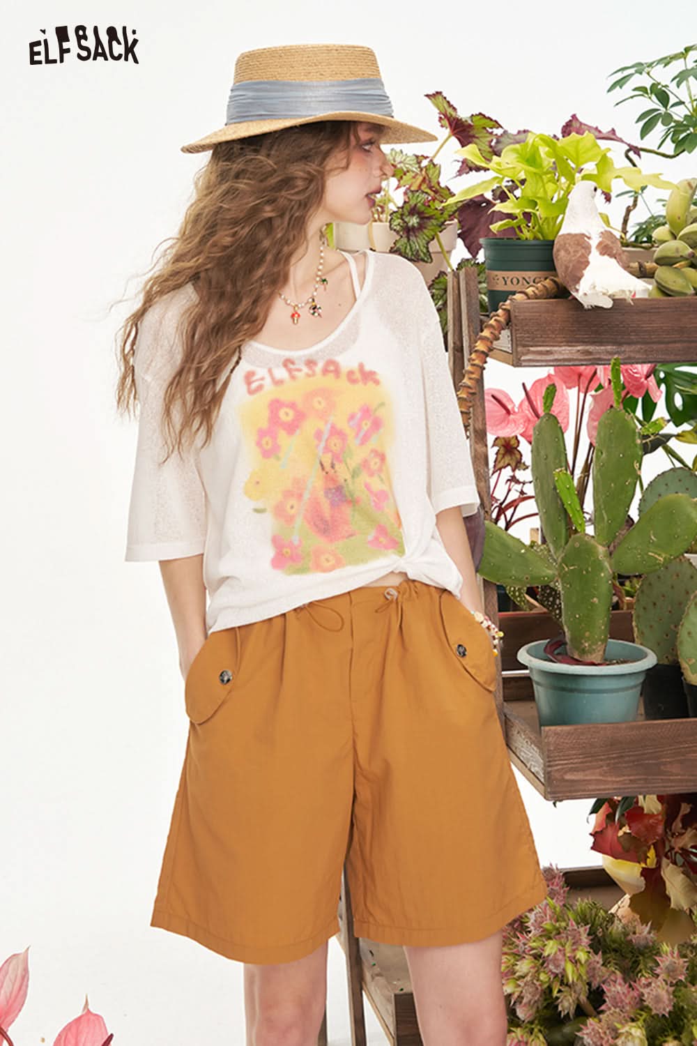 ELFSACK High Waisted Cargo Casual Shorts