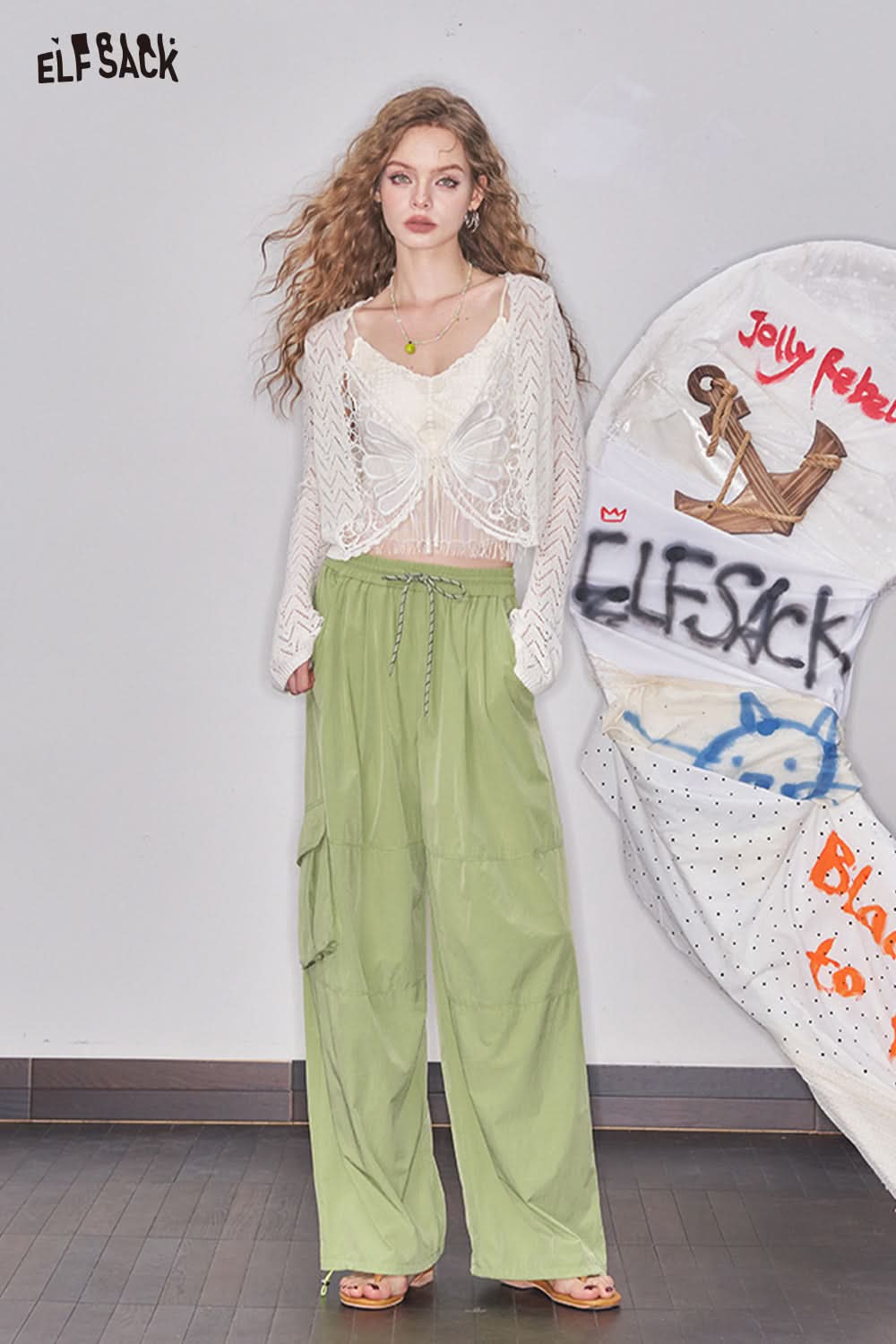 ELFSACK Pink Cargo Casual Straight Leg Wide Leg Pants