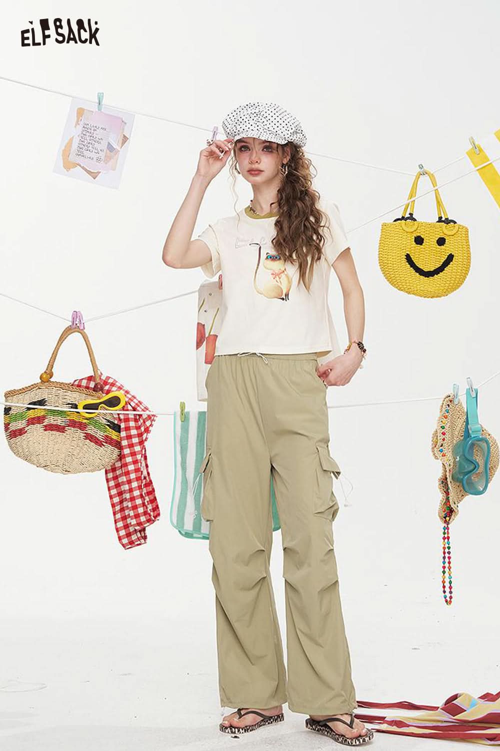 ELFSACK High Waisted Straight Leg Casual Cargo Pants