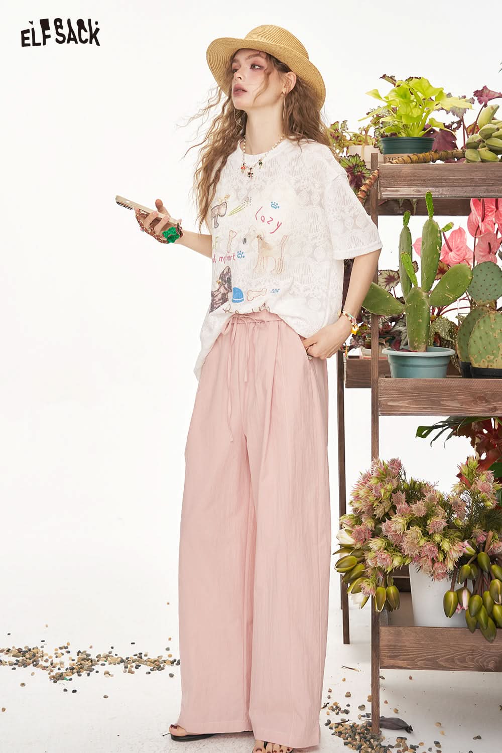 ELFSACK High Waisted Loose Casual Straight Leg Wide Leg Pants
