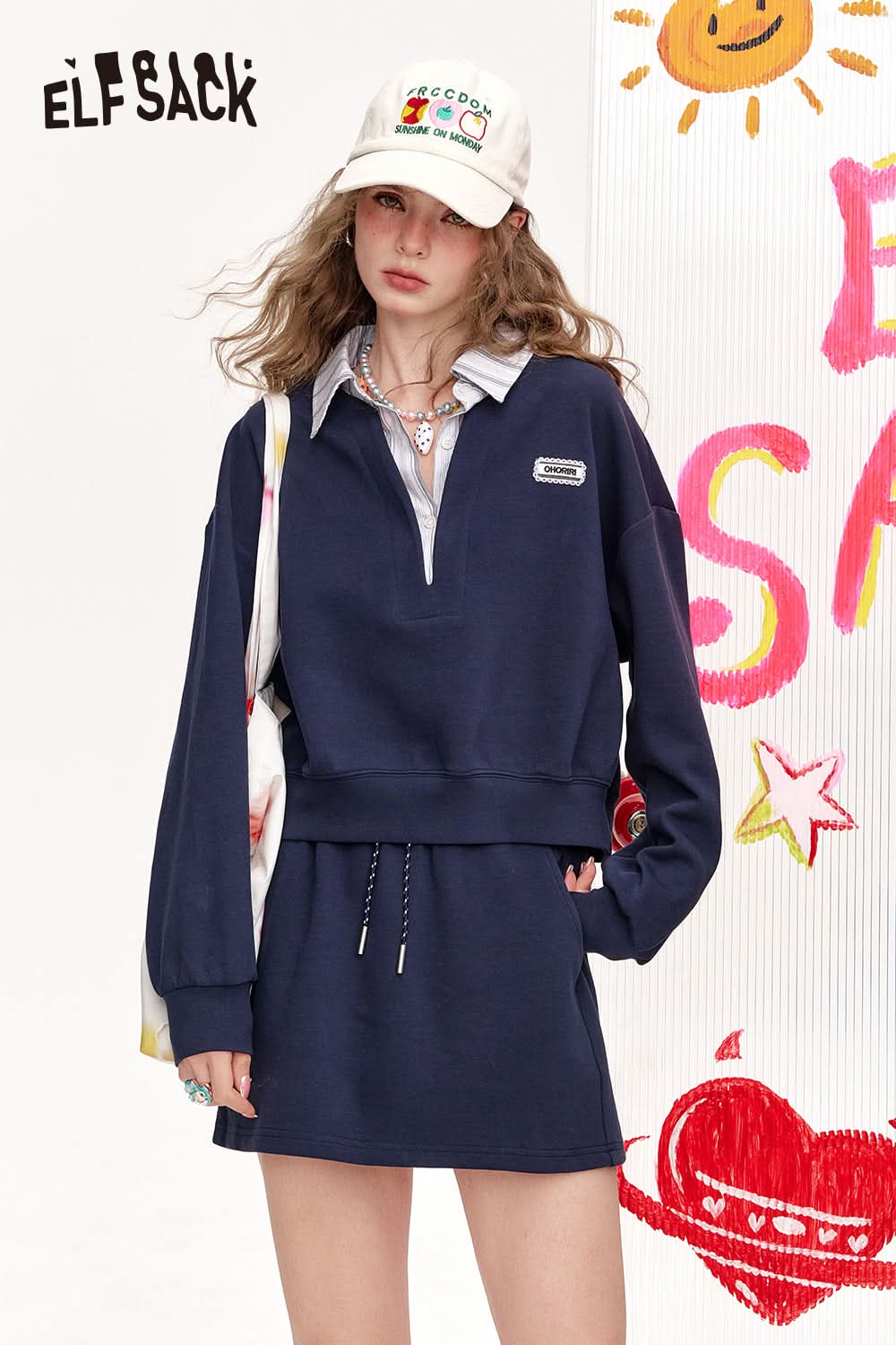 ELFSACK Women'S Two-Piece Hoodie And Skirt Set