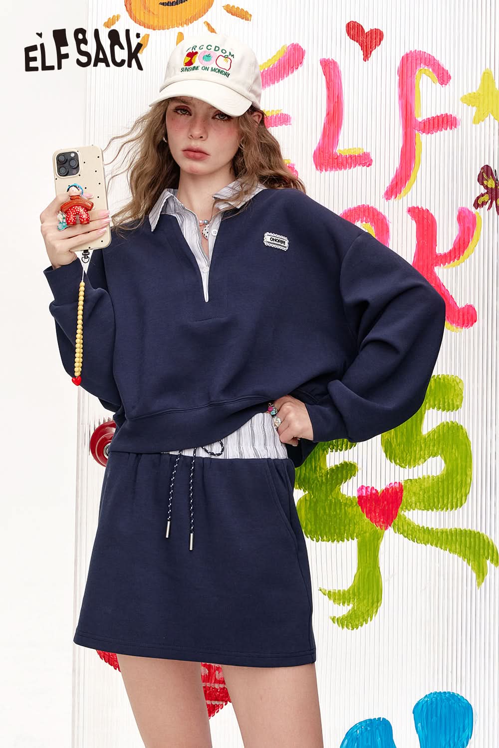 ELFSACK Women'S Two-Piece Hoodie And Skirt Set