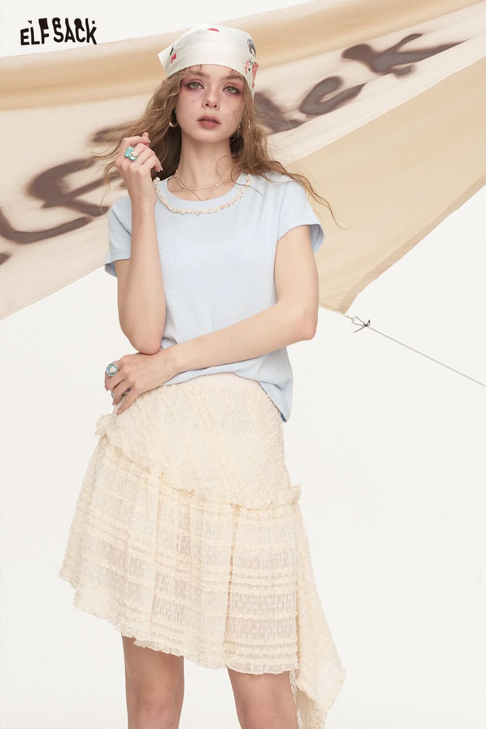 ELFSACK Jacquard Pleated A-Line Skirt