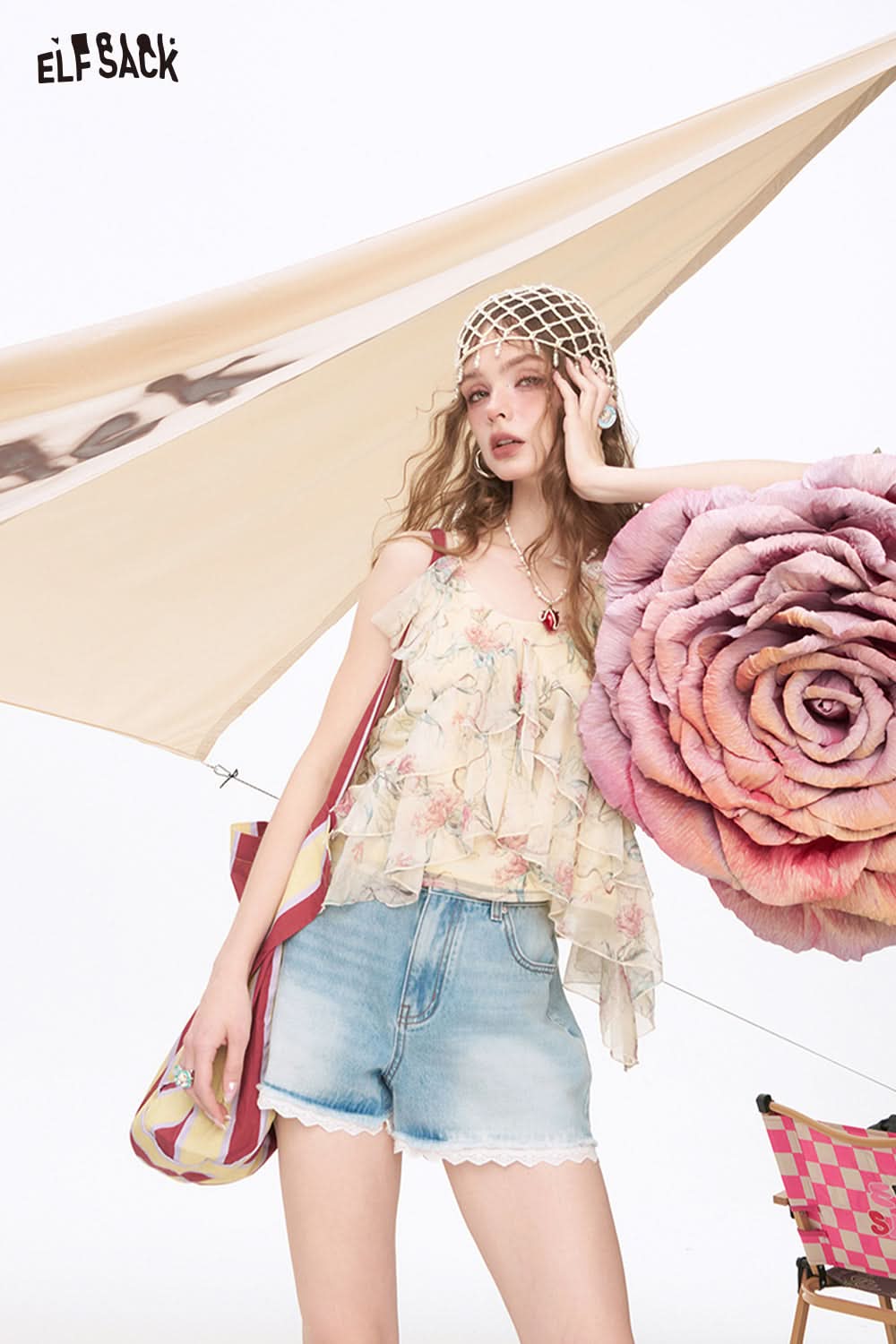 ELFSACK Original Floral Print Chiffon Chic Camisole