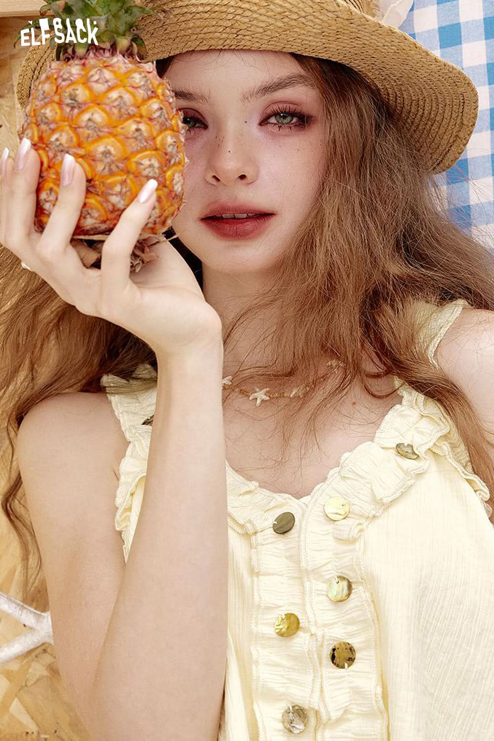 ELFSACK V-Neck Pleated Sweet Chic Camisole Women