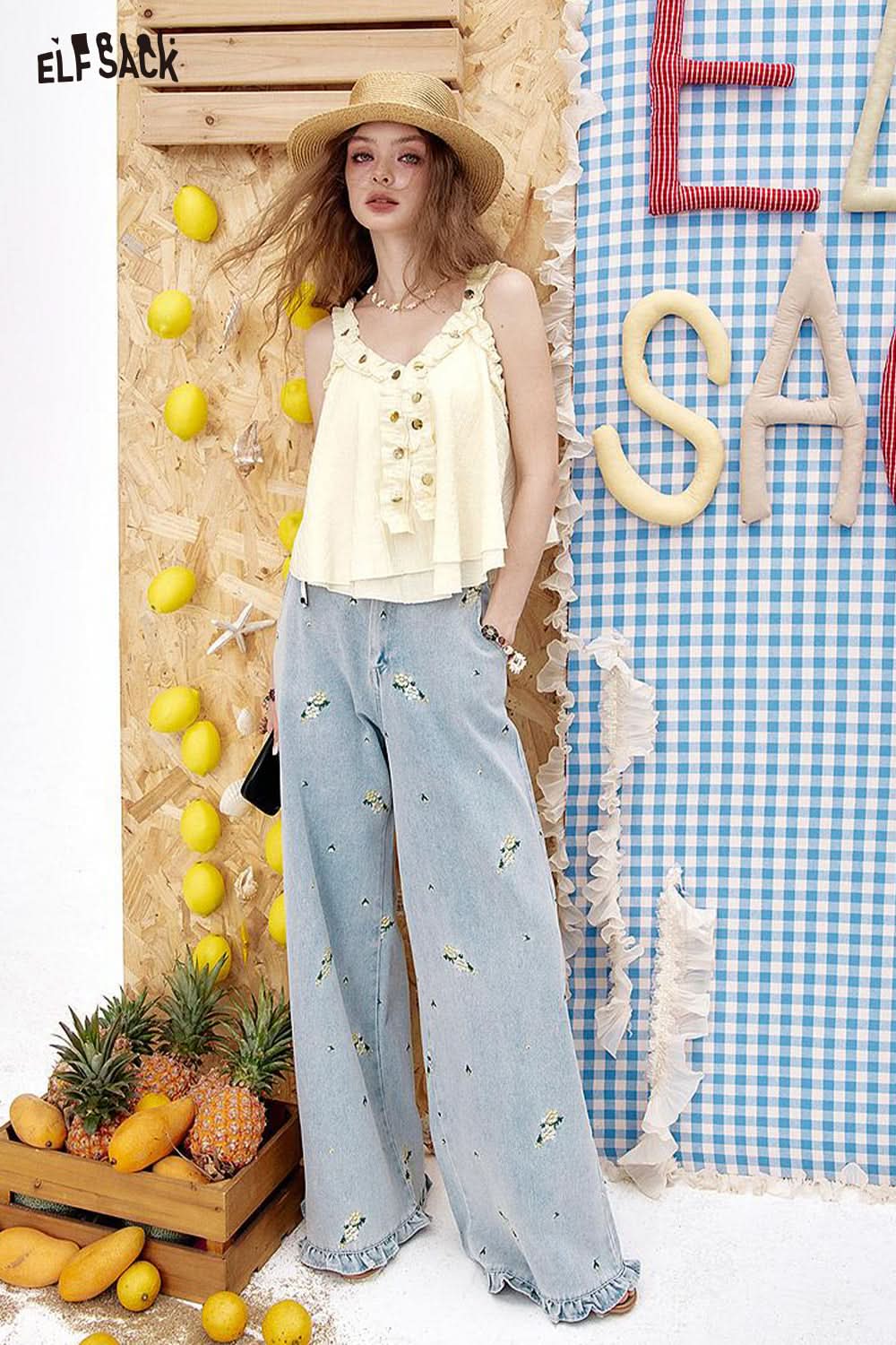 ELFSACK V-Neck Pleated Sweet Chic Camisole Women