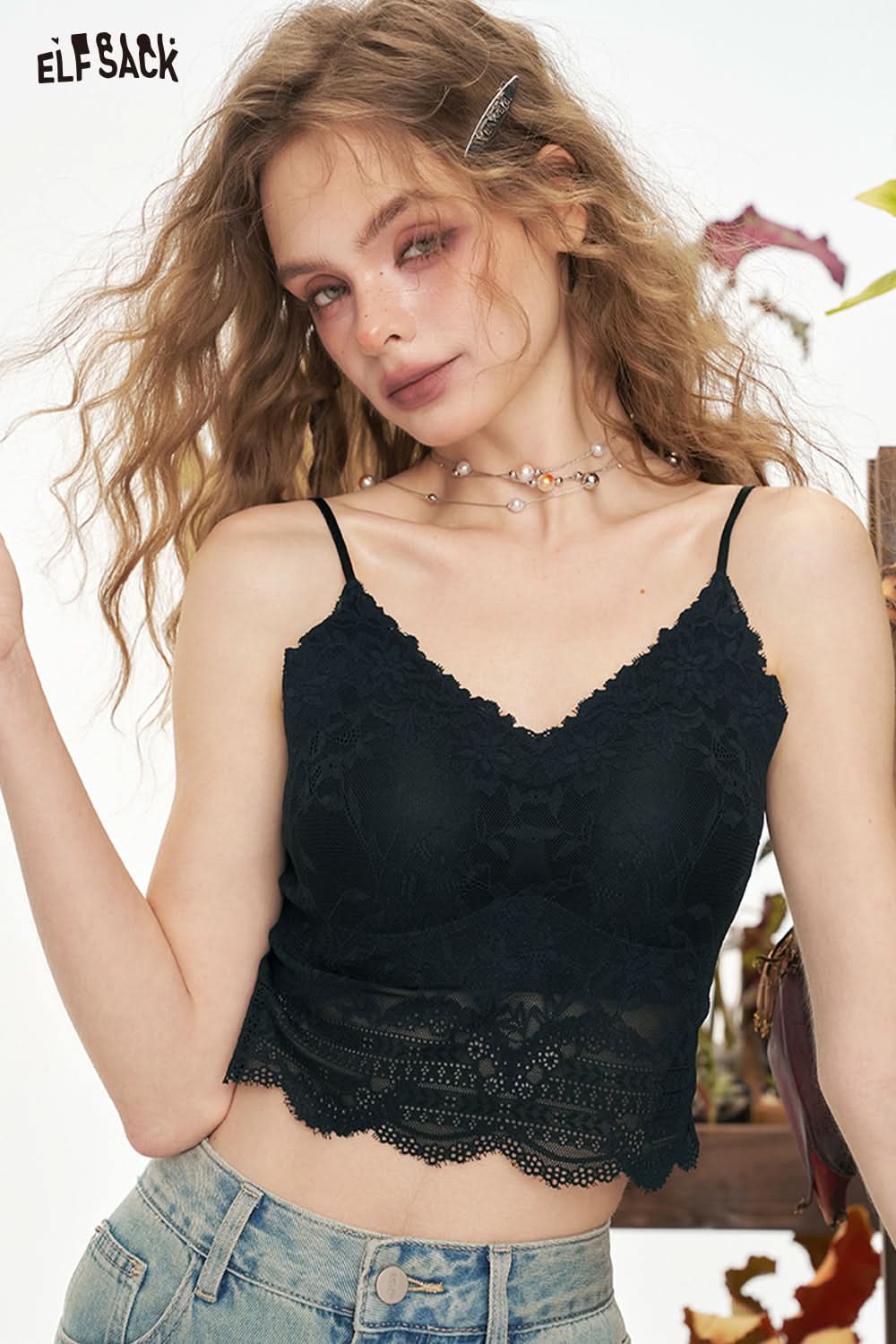 ELFSACK Y2K Lace Back Camisole Women