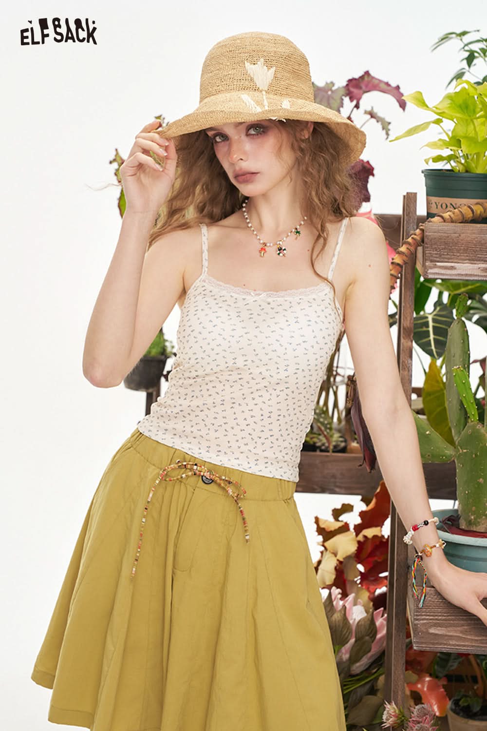 ELFSACK Y2K Lace Patchwork Floral Camisole Vest