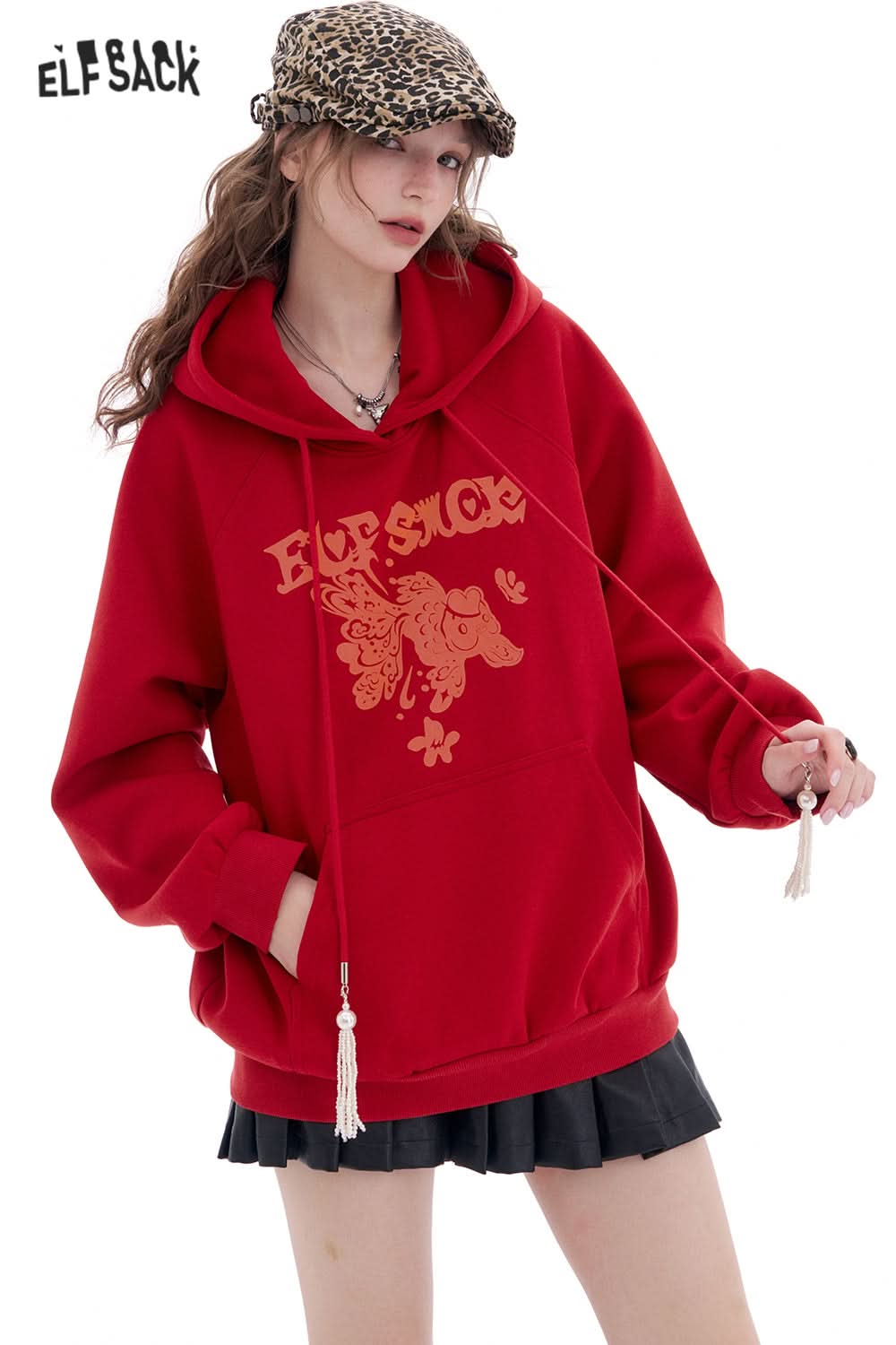 ELFSACK Neo-Chinese style Koi Hoodies Women Year Lucky Loose Casual Tops