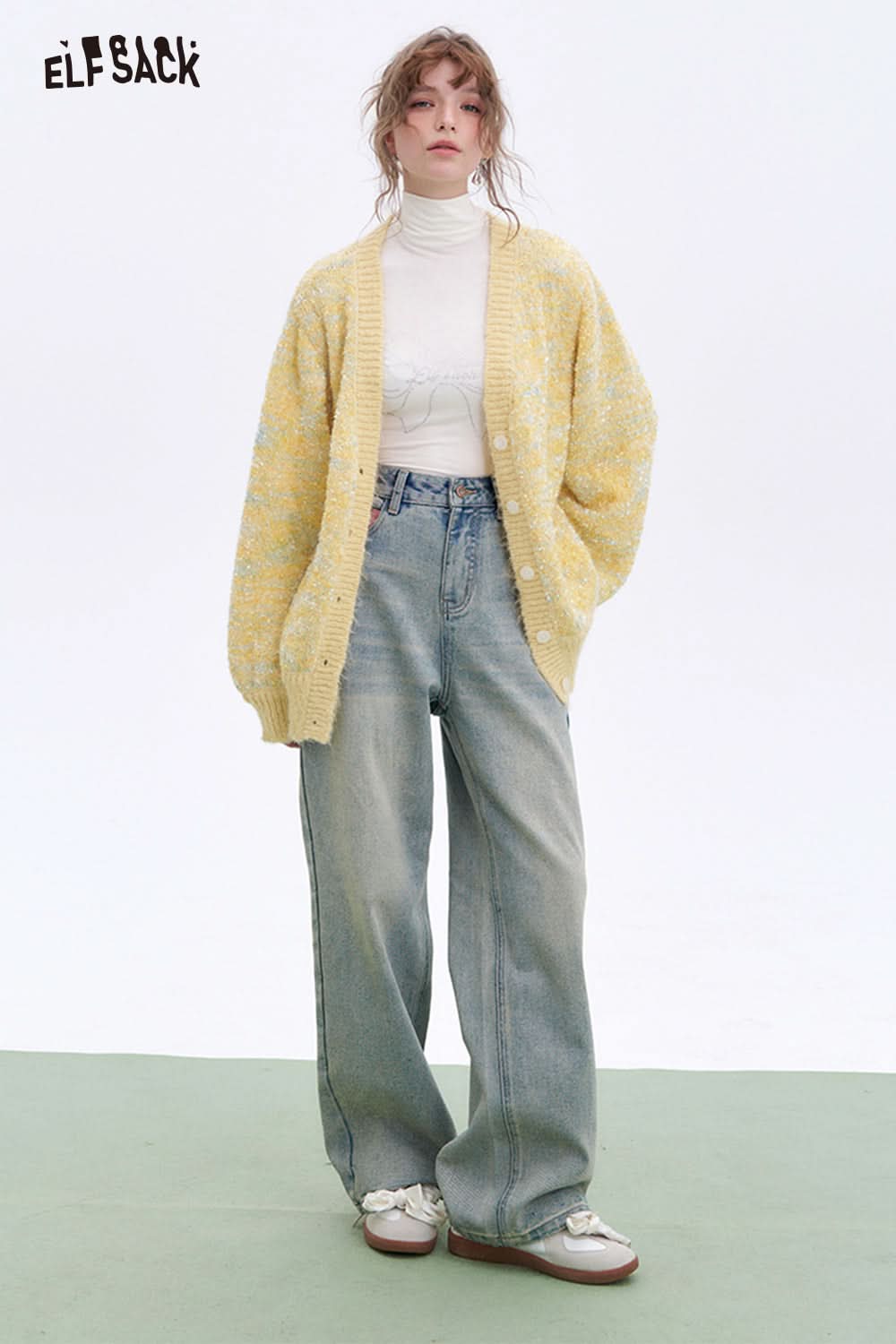 ELFSACK Light blue straight loose jeans women's casual versatile wide-leg pants