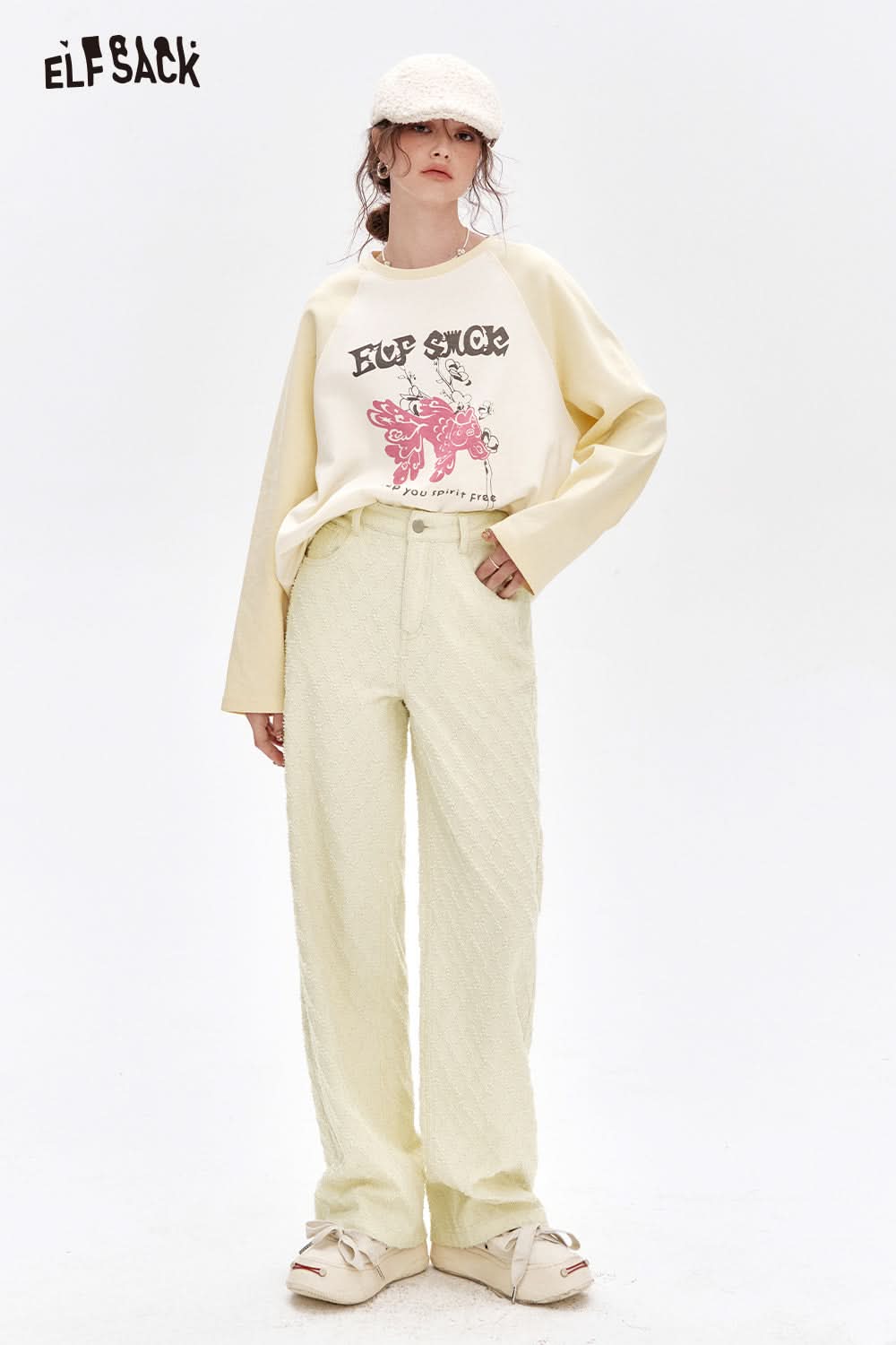 ELFSACK Diamond White Wide Leg Jeans Women Casual Loose Straight Pants