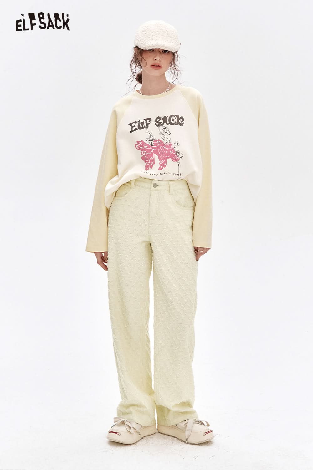 ELFSACK Diamond White Wide Leg Jeans Women Casual Loose Straight Pants